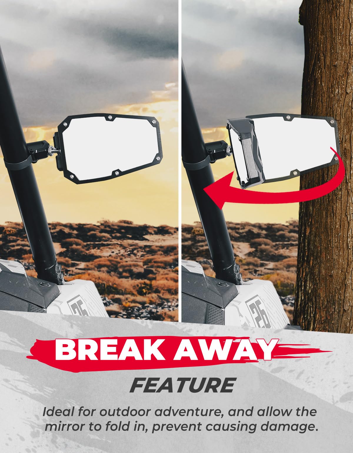 Kemimoto UTV Universal Side View Mirrors 1.5-1.875in Polaris