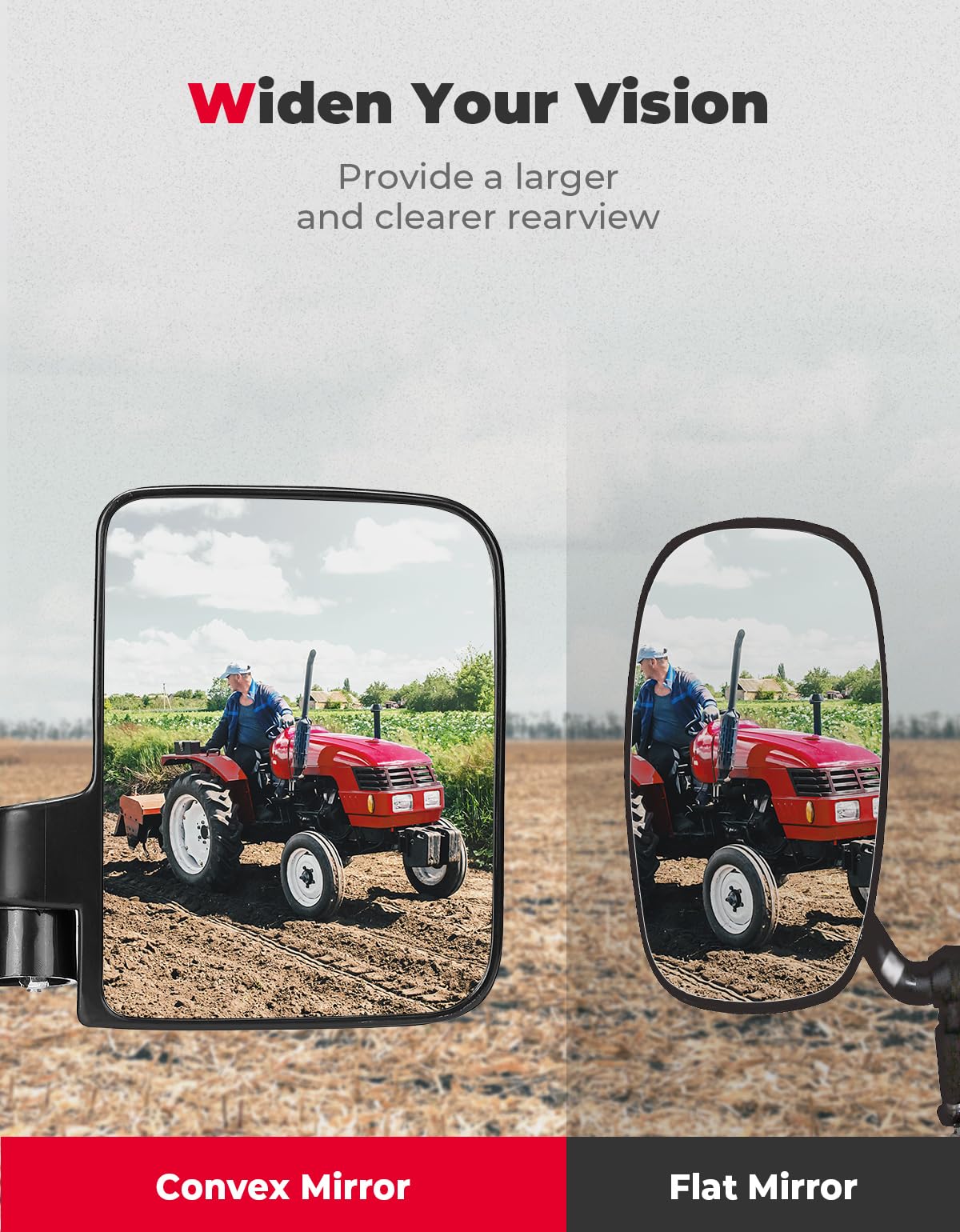 Kemimoto Magnetic Side Mirrors for Tractors, UTV, ATV – 1 Pair