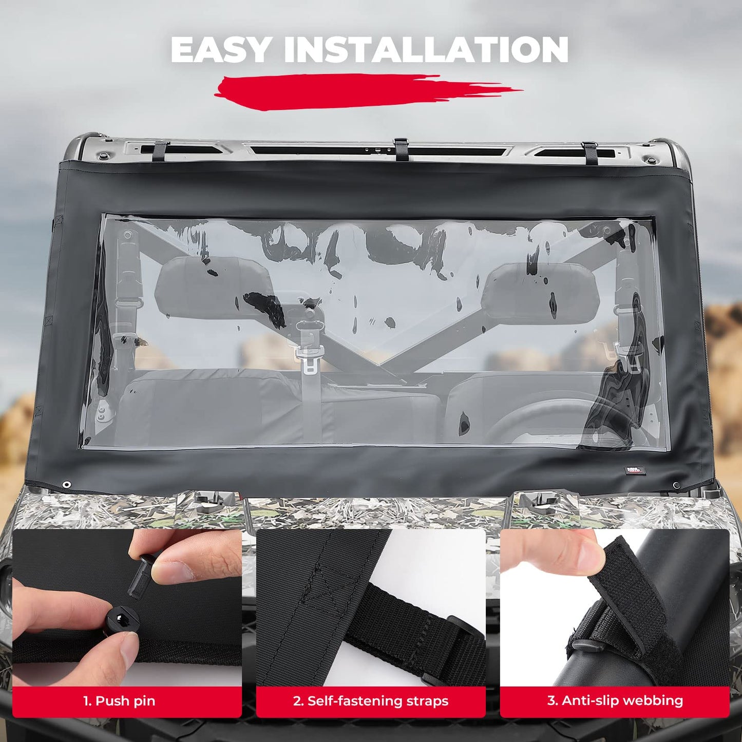 Soft Front Windshield, PVC Waterproof Panel for Ranger XP 1000 / Crew 2017-2024