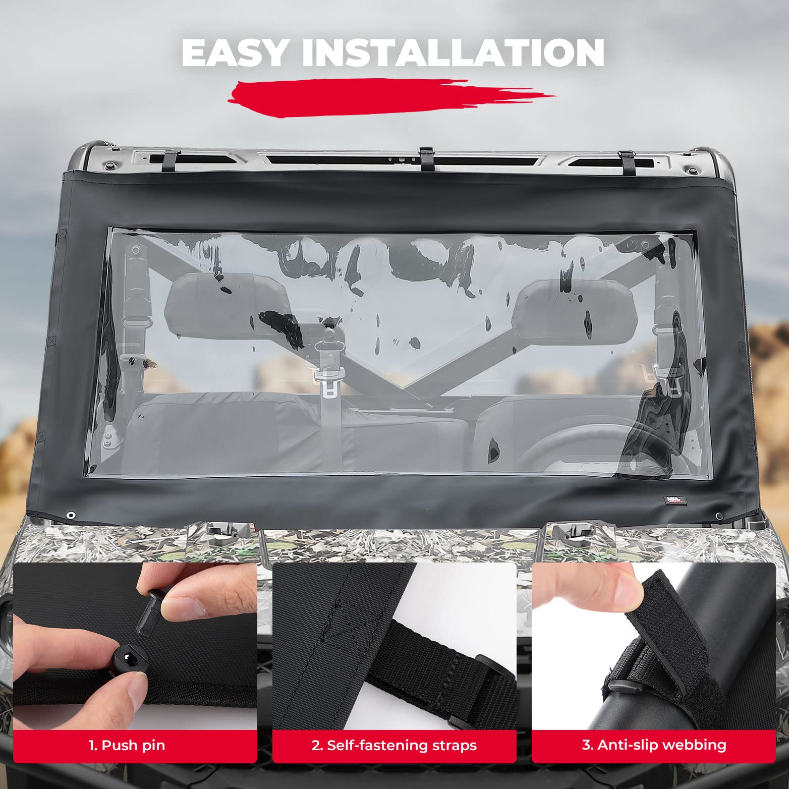Soft Front Windshield, PVC Waterproof Panel for Ranger XP 1000 / Crew 2017-2024