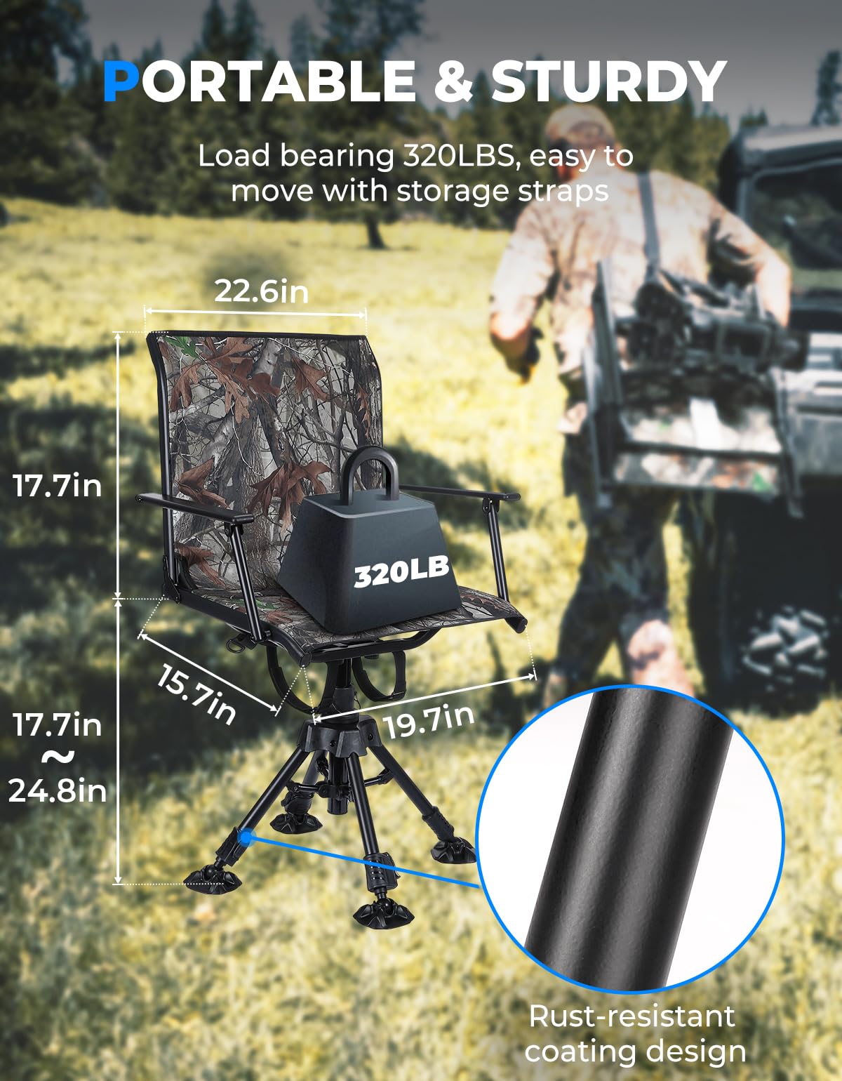 Kemimoto Camo 360 Degree Silent Swivel Blind Hunting Chair