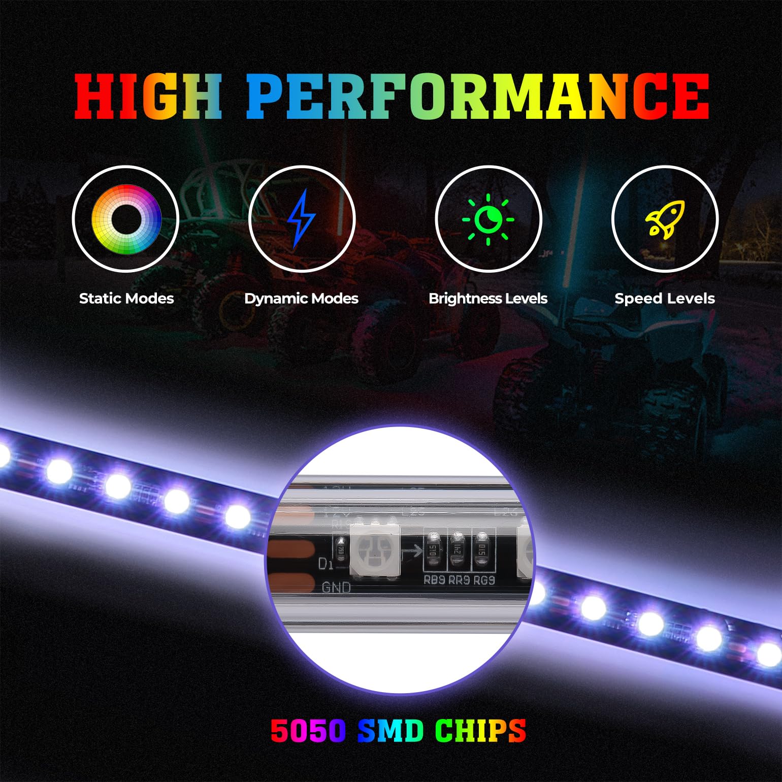 Kemimoto 2pcs 4FT Black LED Whip Light with RF Remote
