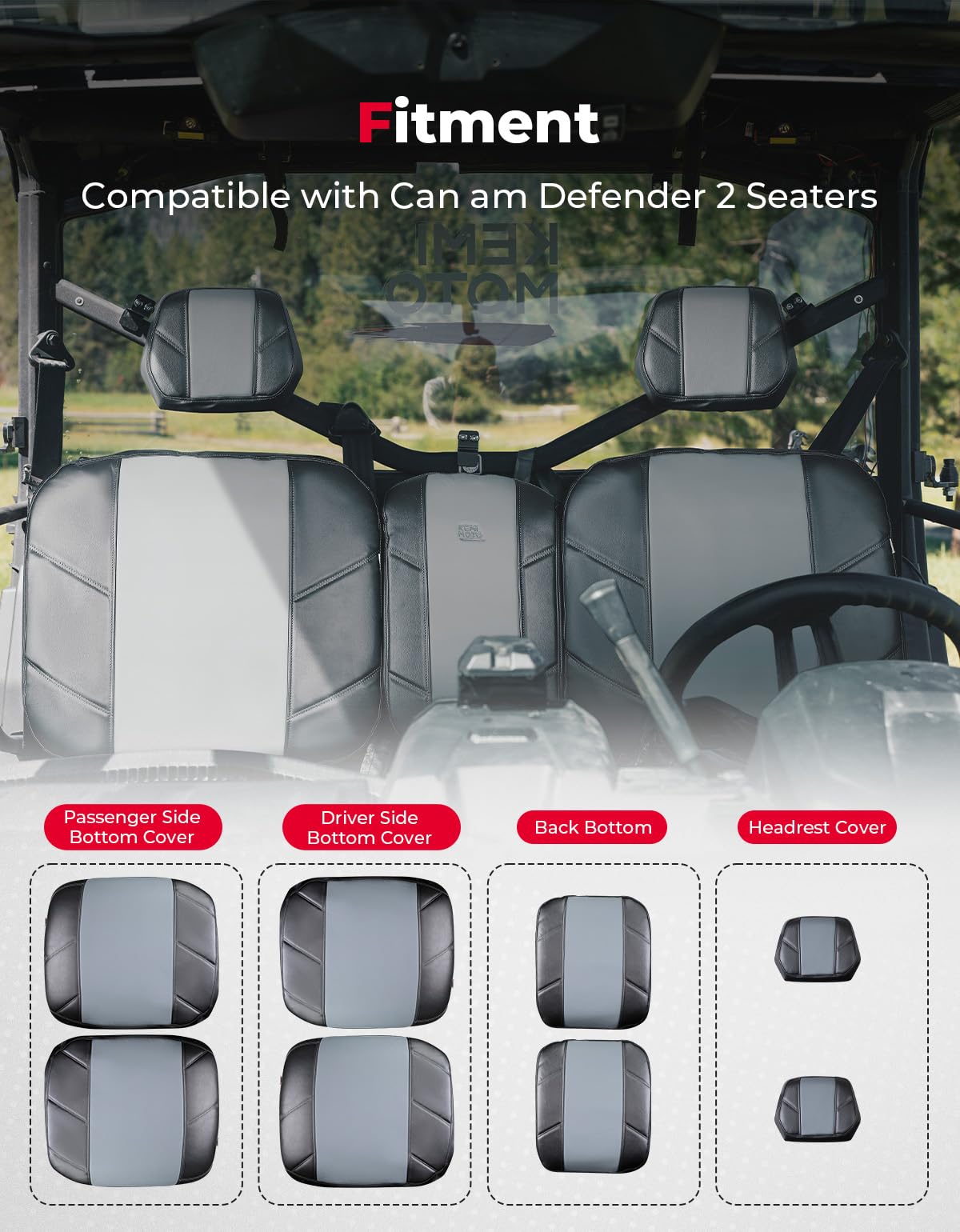 Kemimoto Leather Split Bench Seat Covers for Can‑Am Defender
