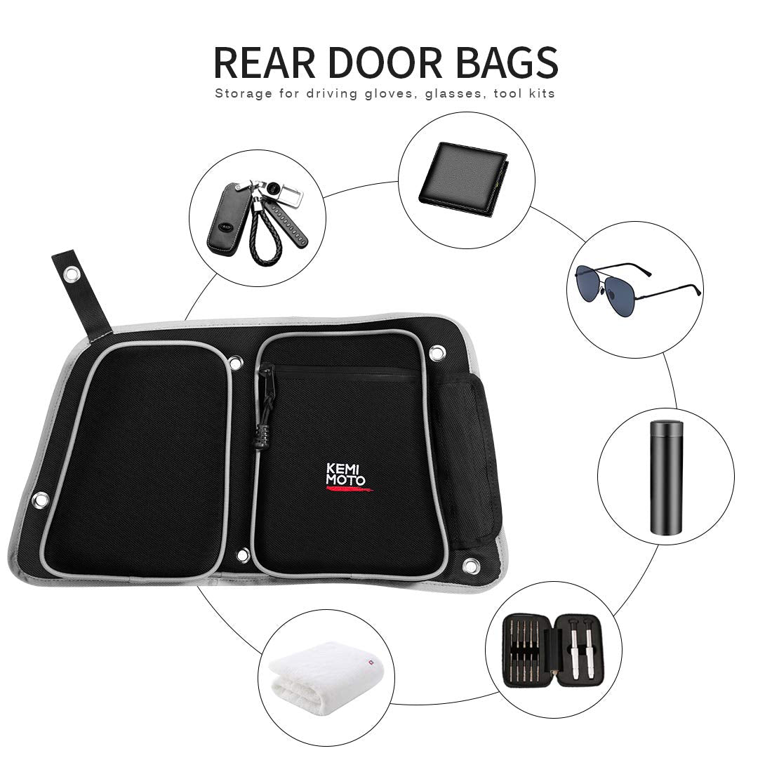 Kemimoto Rear Door Bags With Knee Pad For Polaris RZR