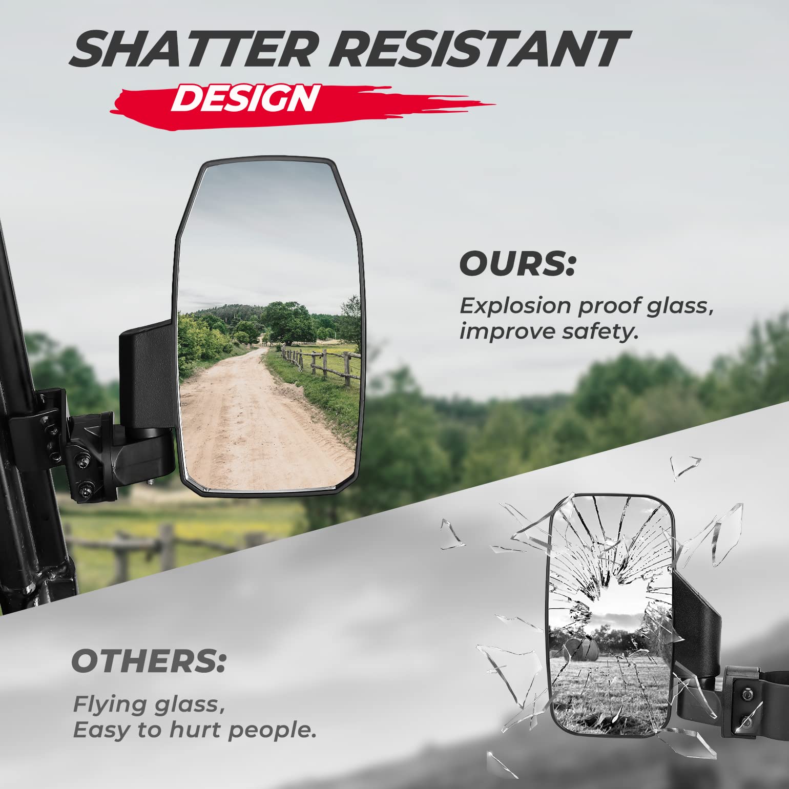 KEMIMOTO Wider UTV Side Mirrors Pro-Fit for Polaris Ranger