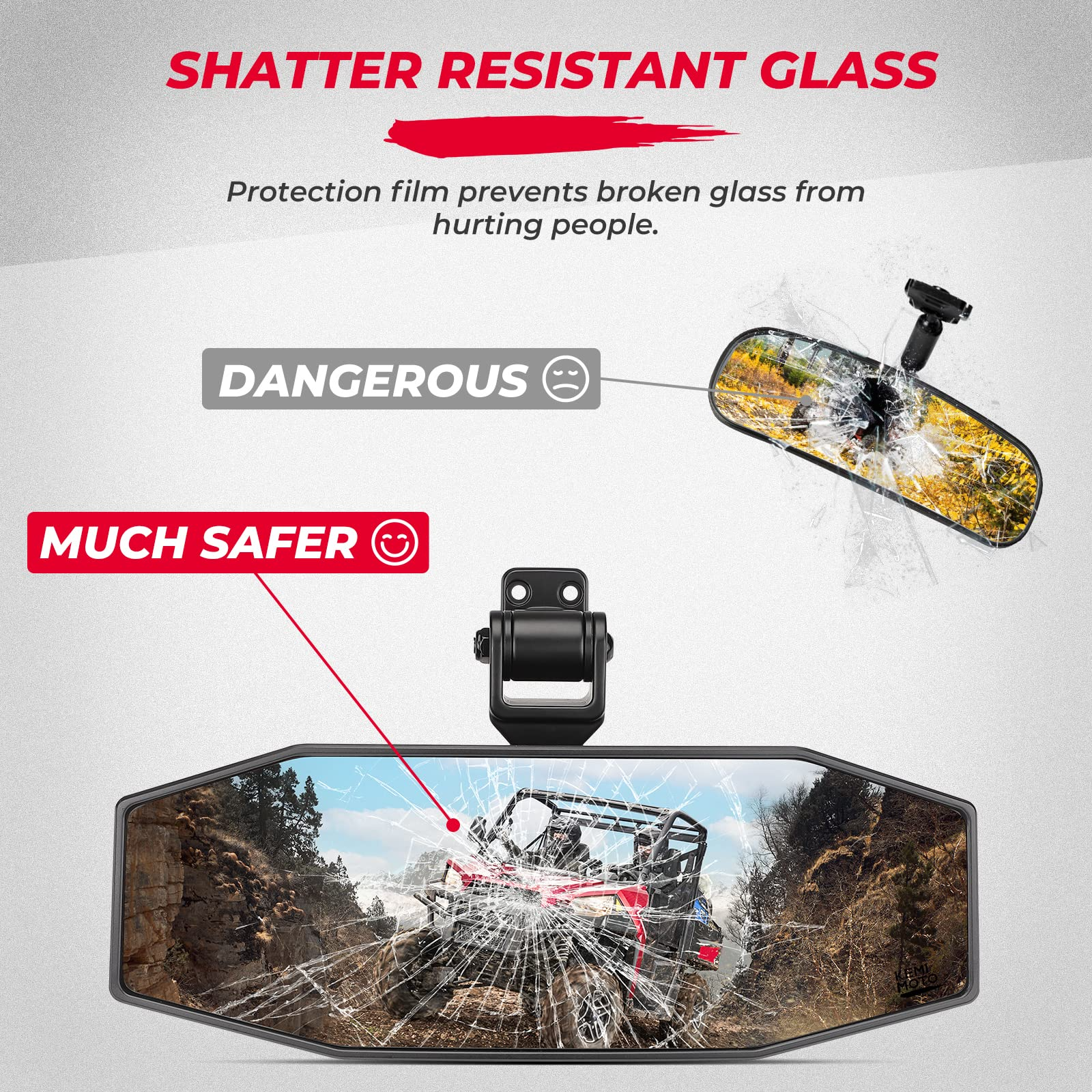 Kemimoto Adjustable Wide-View Convex Rear Mirror for Polaris Ranger