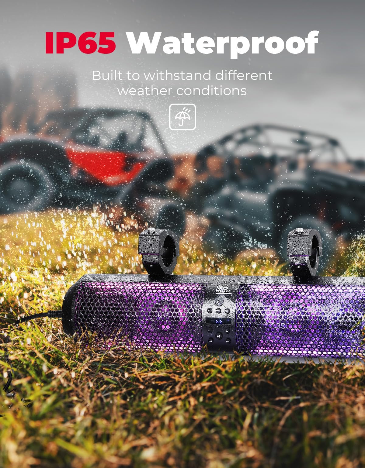 Kemimoto 18" UTV Sound Bar RGB Bluetooth for Maverick X3/RZR