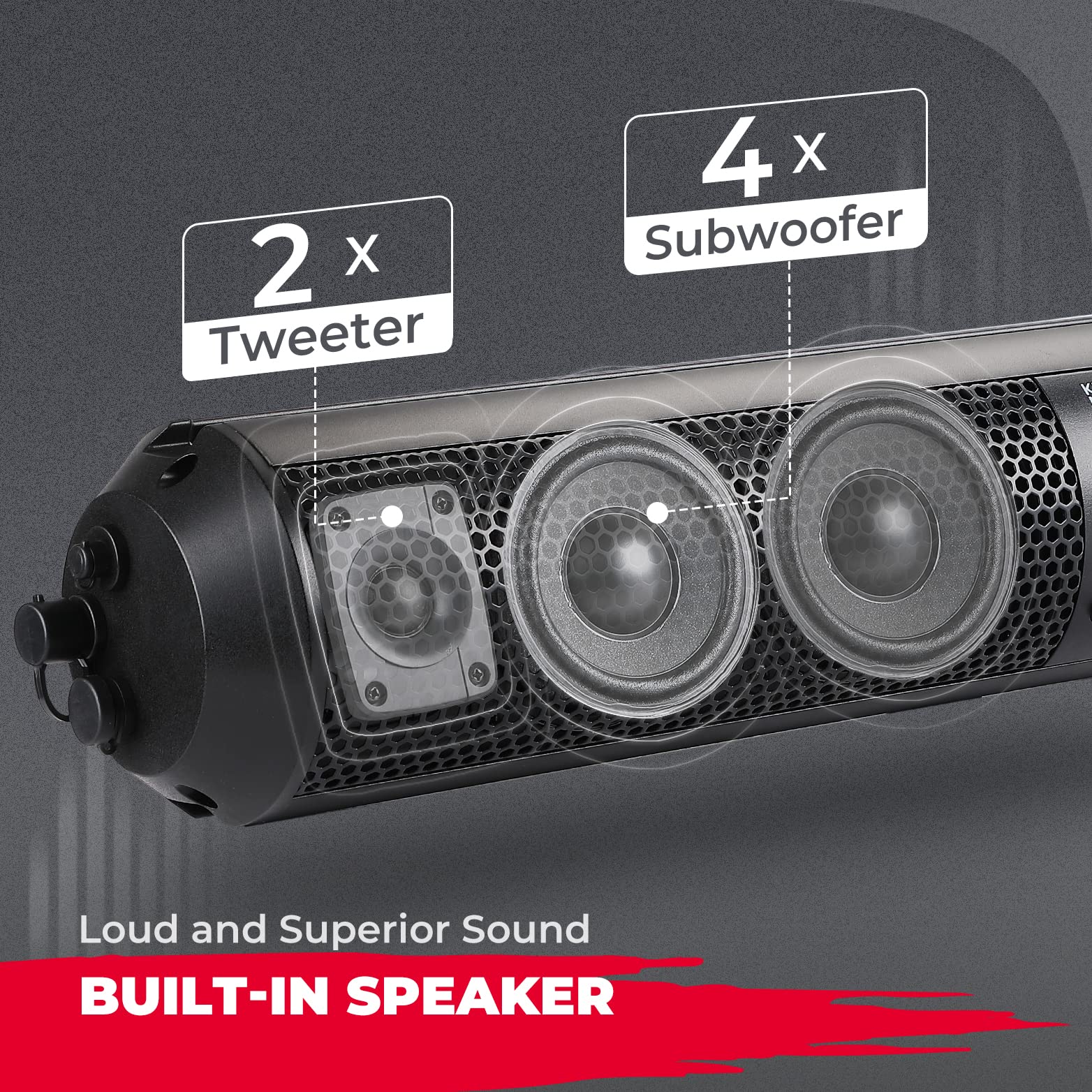 Kemimoto 6‑Speaker UTV Bluetooth Sound Bar for Polaris RZR