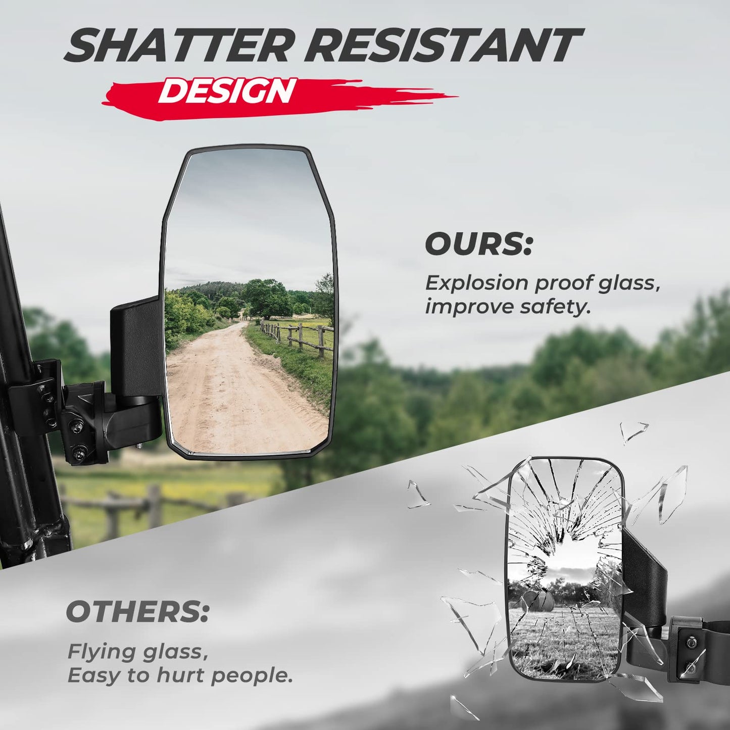 Kemimoto Upgraded UTV Wider Pro-Fit Side Mirrors
