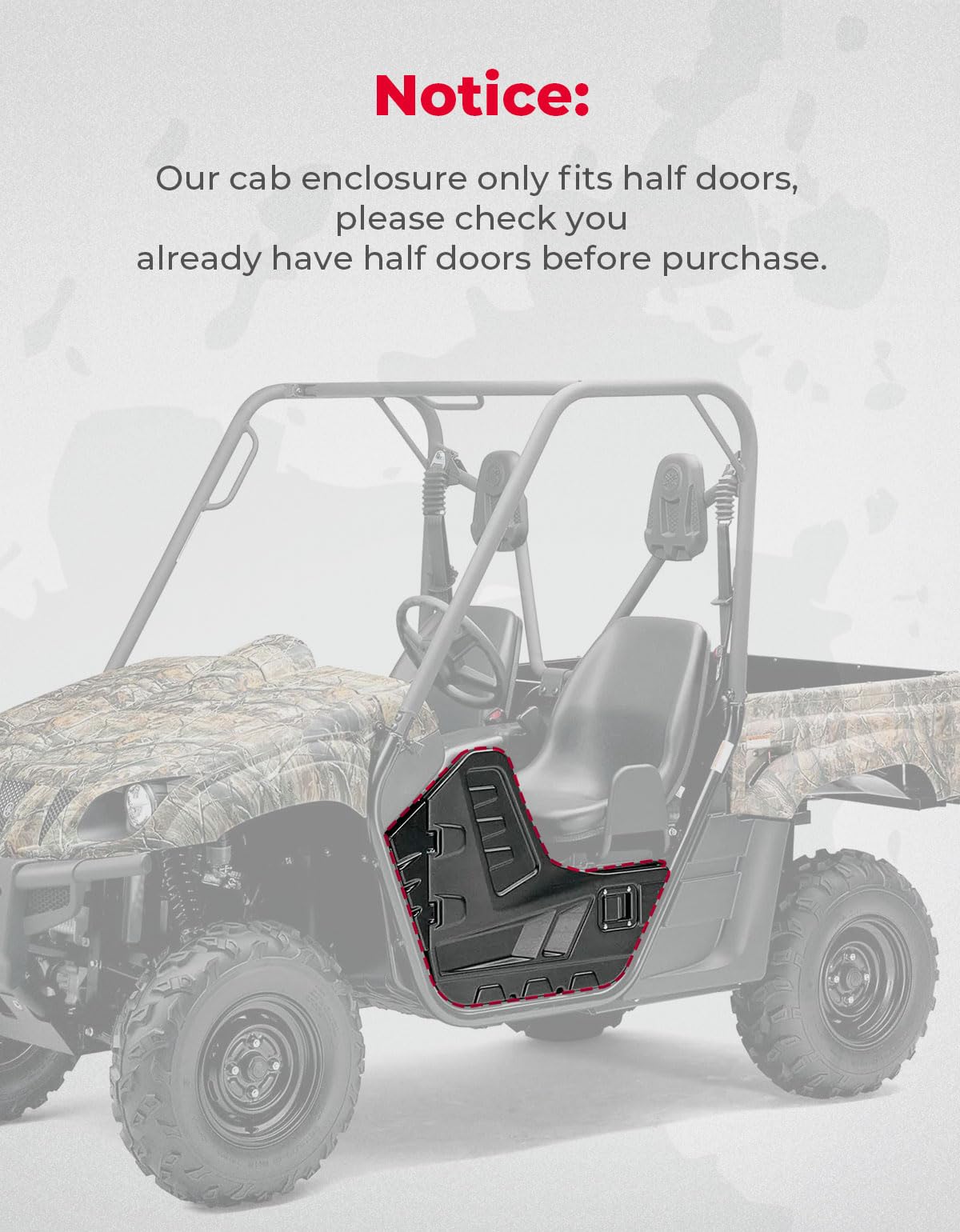 Kemimoto UTV Cab Enclosure 900D for Yamaha Rhino Half Doors