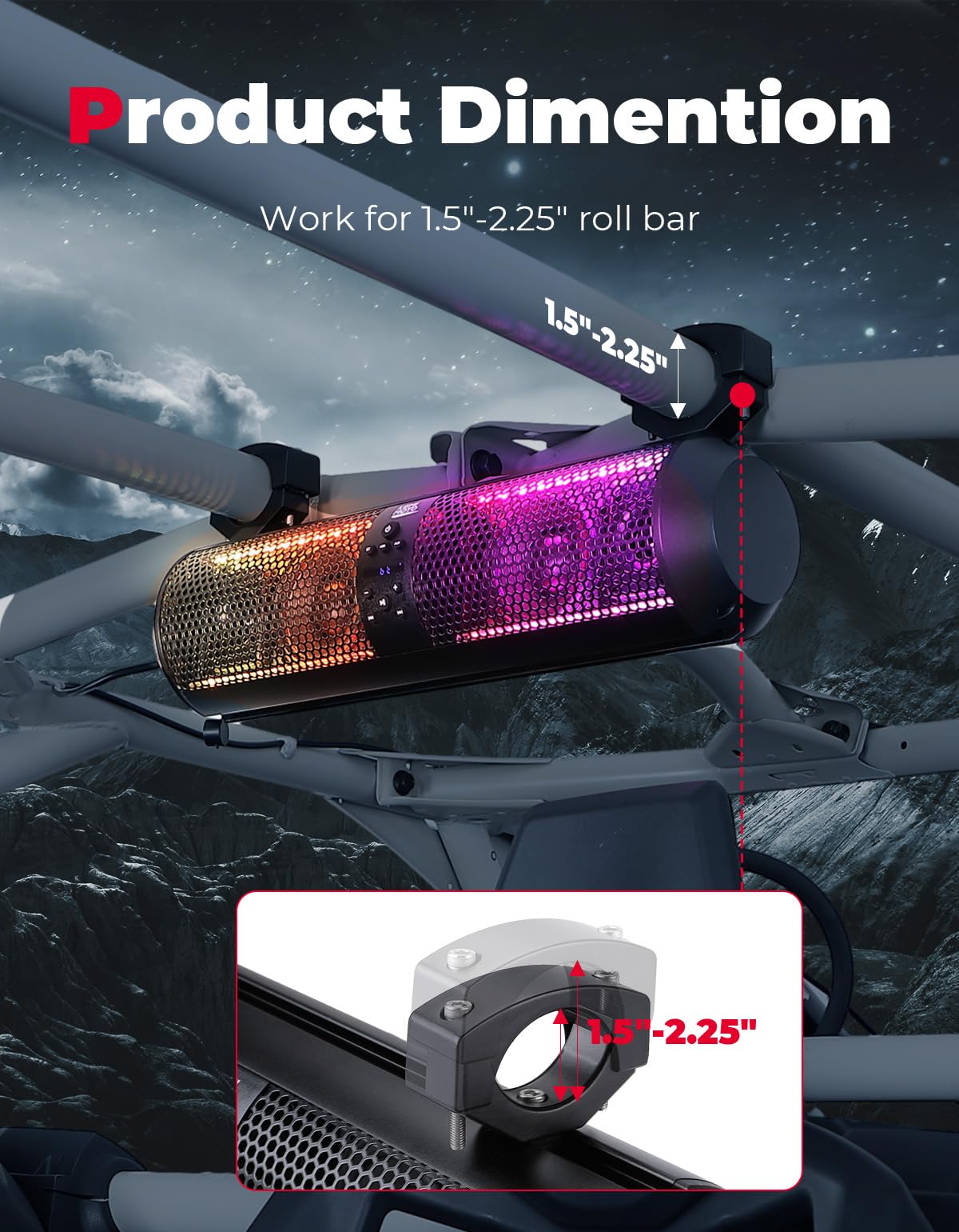 Kemimoto 18" UTV Sound Bar RGB Bluetooth for Maverick X3/RZR