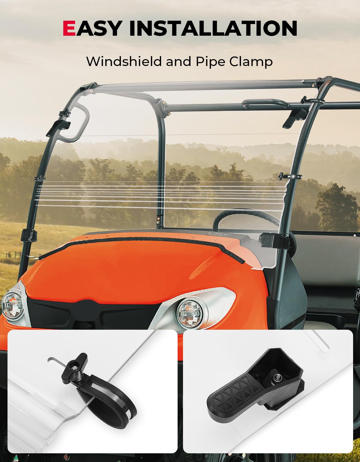 Kemimoto Front Windshield Scratch Resistant for Kubota RTV 400/500/520