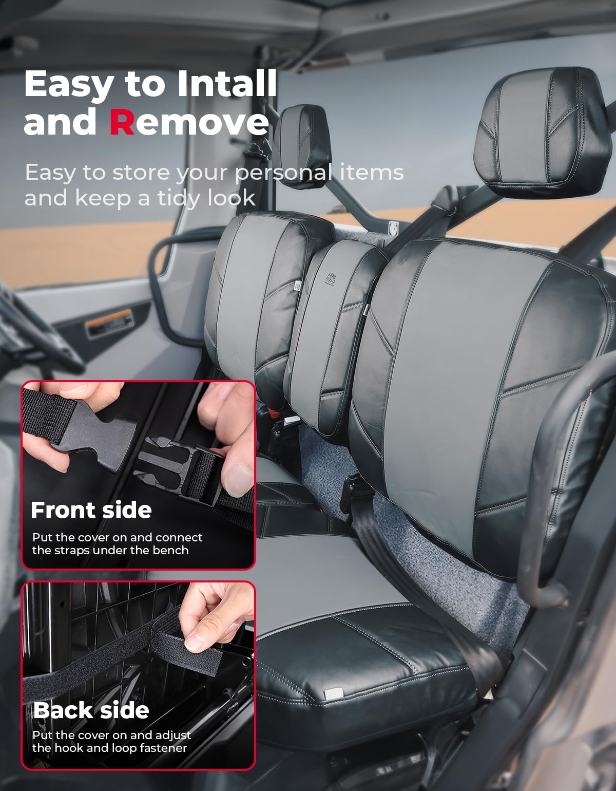 Kemimoto Leather Split Bench Seat Covers for Can‑Am Defender