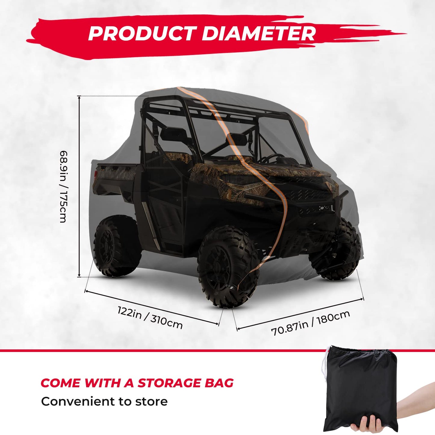 Kemimoto UTV Cover with Reflective Strips for Polaris, Can‑Am, Kawasaki