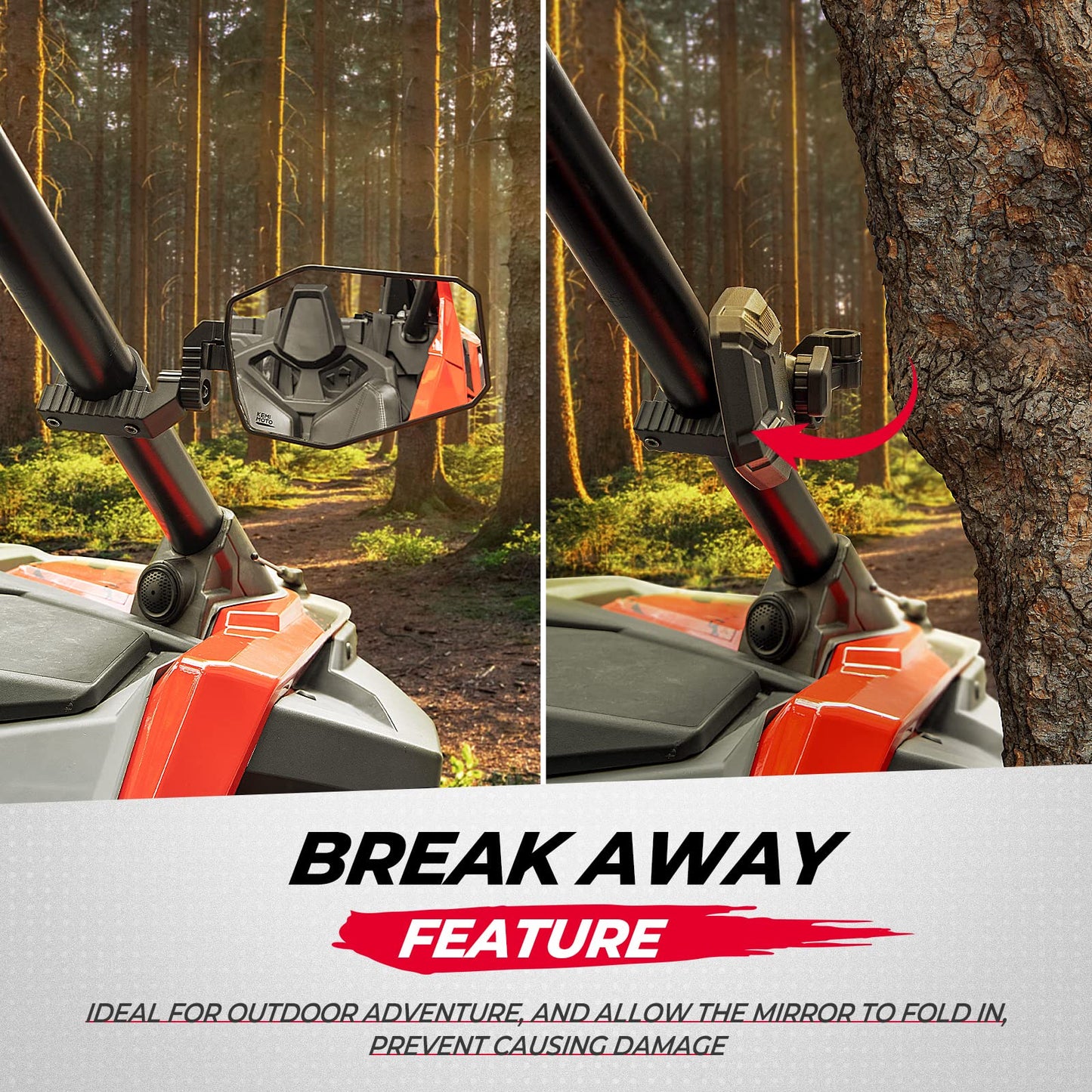 Kemimoto UTV Side View Mirrors High Impact ABS 1 Pair