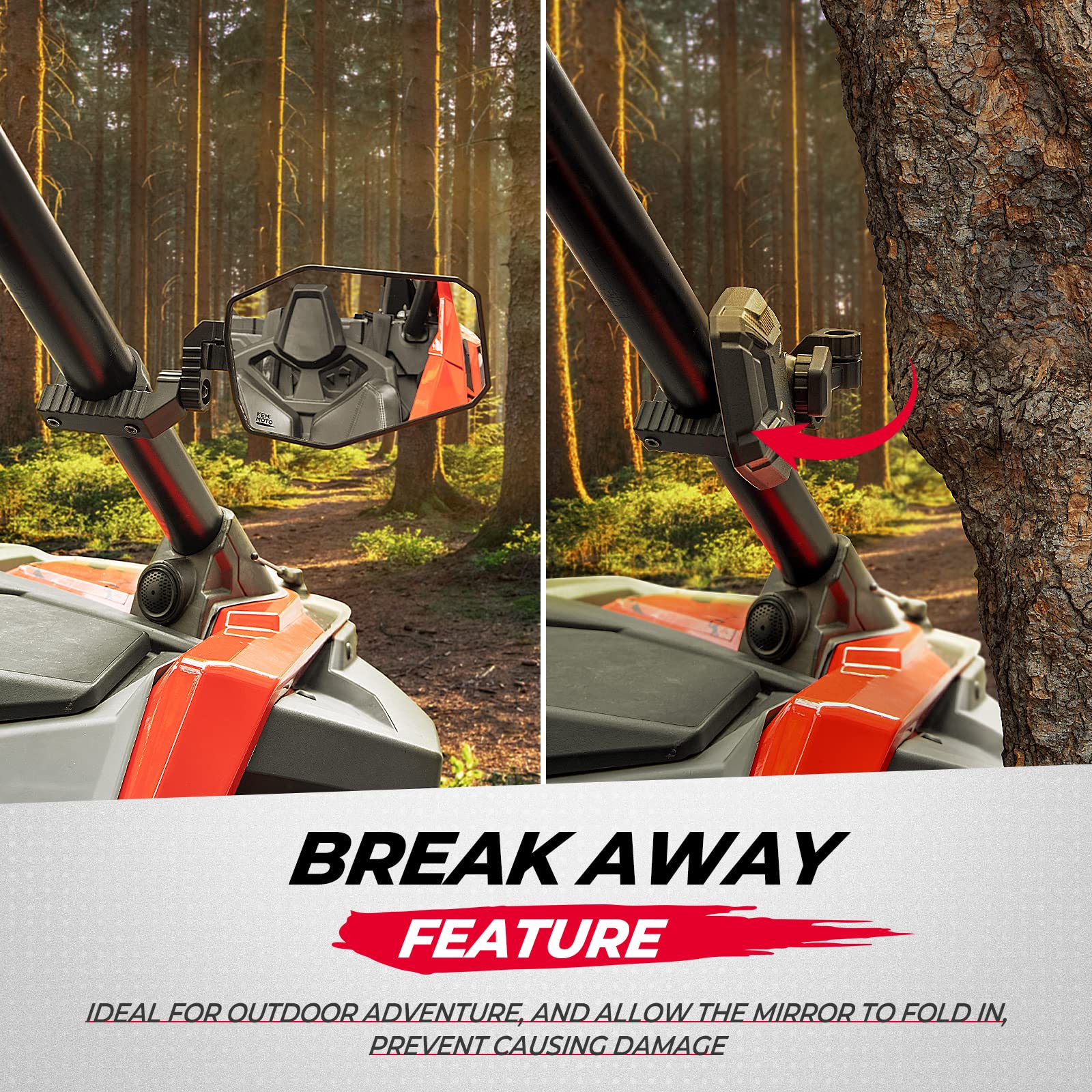 Kemimoto UTV Side View Mirrors High Impact ABS 1 Pair