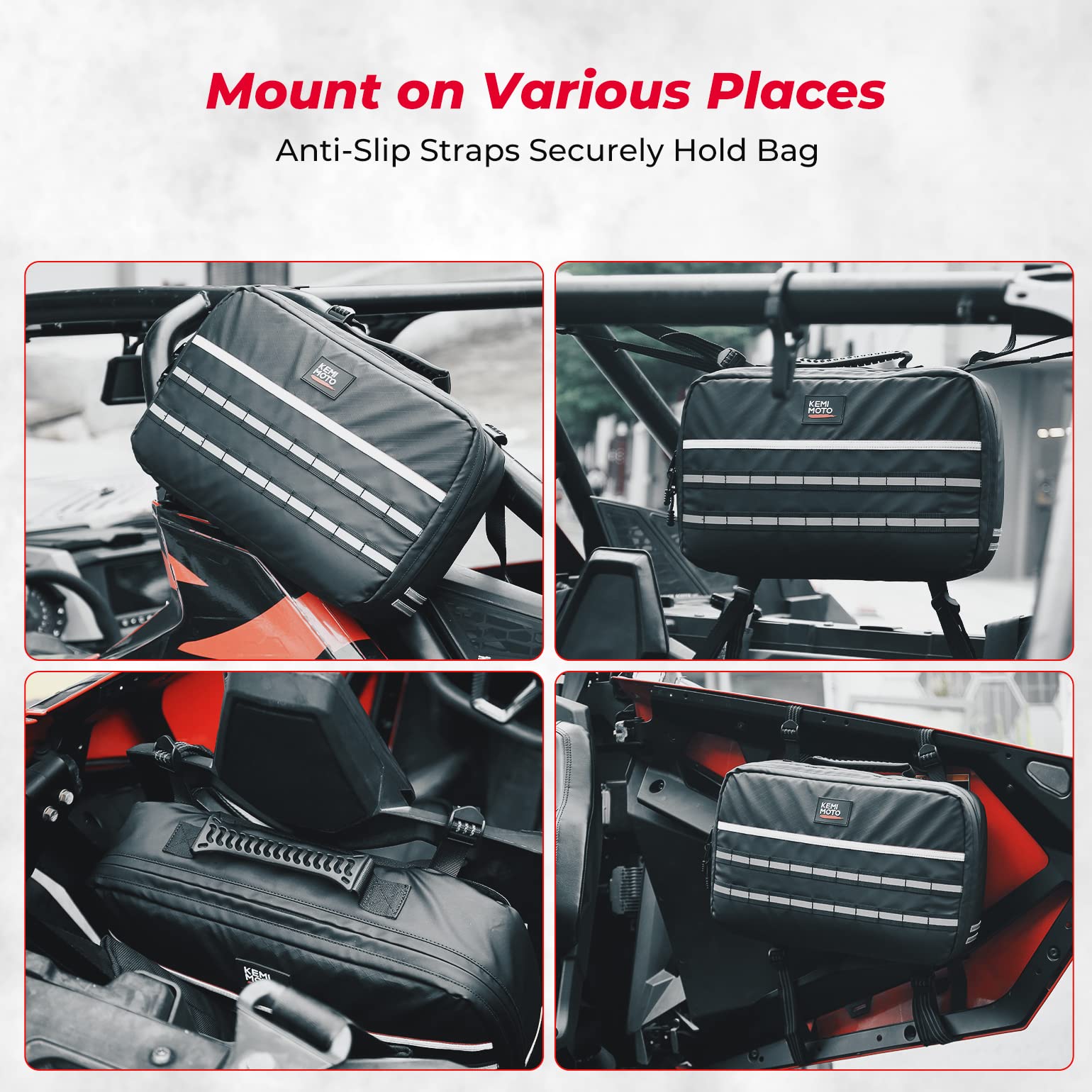 Kemimoto UTV/ATV Belt Storage Bag with Tool Roll for Can‑Am, Polaris