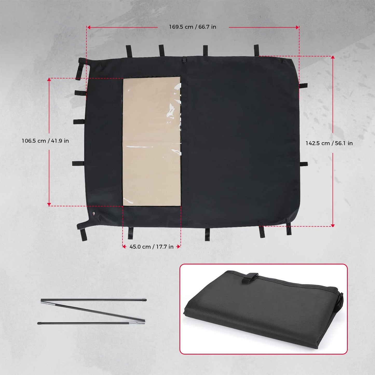 Kemimoto Canvas Roof Top Waterproof for Polaris Ranger Crew