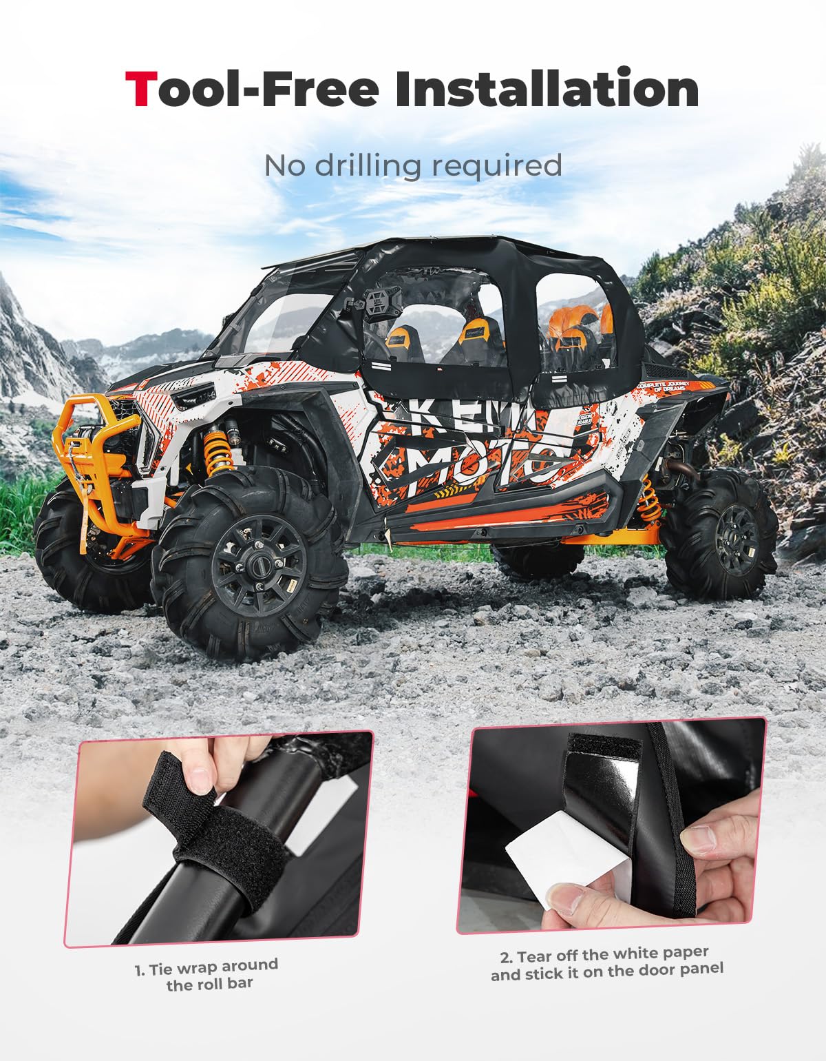 Kemimoto Soft Upper Door Enclosure for Polaris RZR XP4 1000