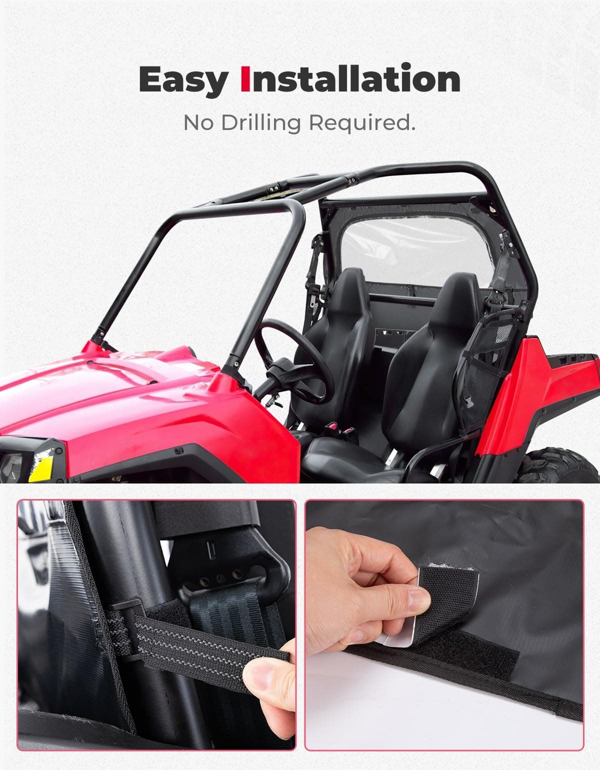 Kemimoto Rear Windshield with Zipper for Polaris RZR 570/800