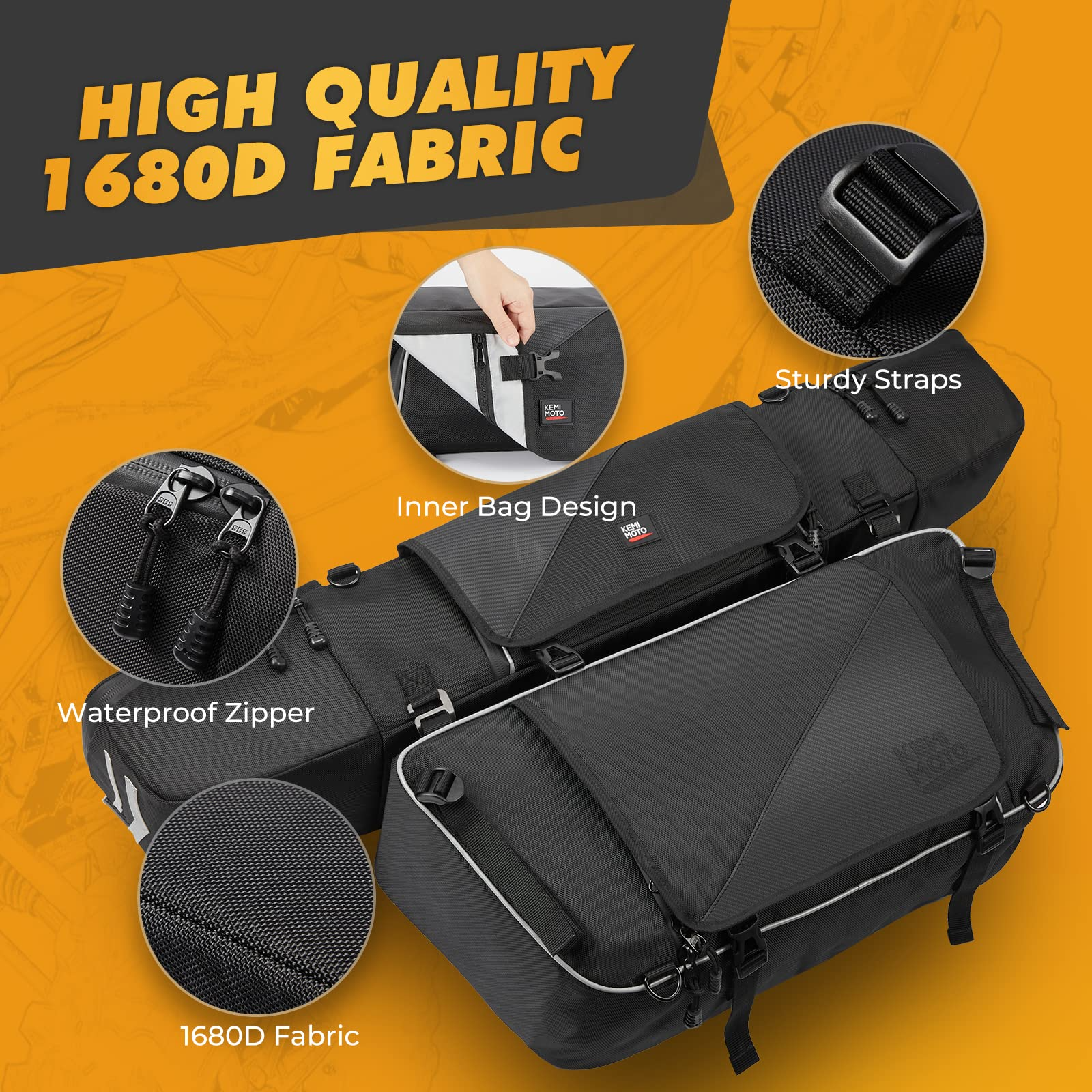 Kemimoto 1680D Rear Cargo Bag for Polaris RZR Waterproof 30L