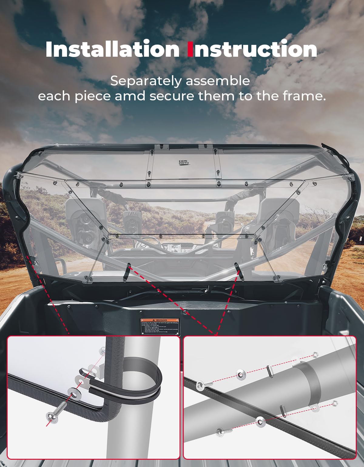 Kemimoto Rear Windshield for Pioneer 1000-6 UV Resistant