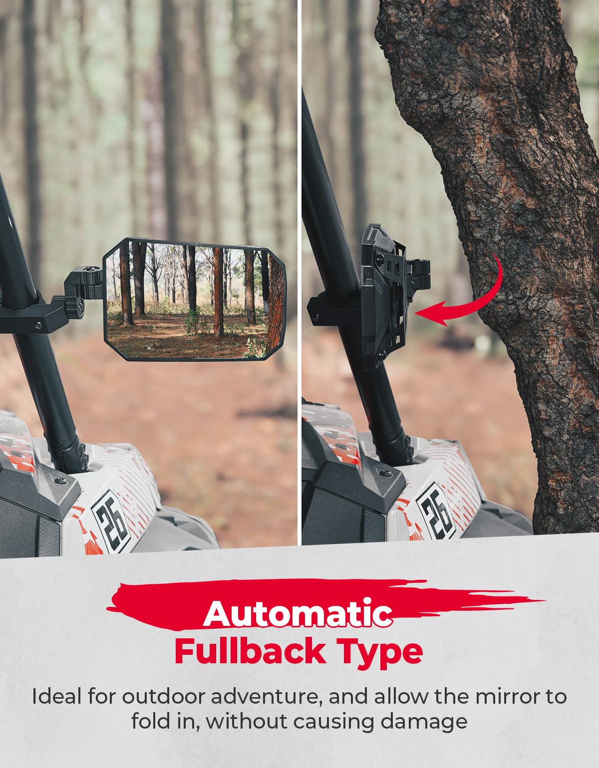 Kemimoto UTV Side Mirrors Tool-Free Multi-Adjustment 1.65-2" Roll Bar