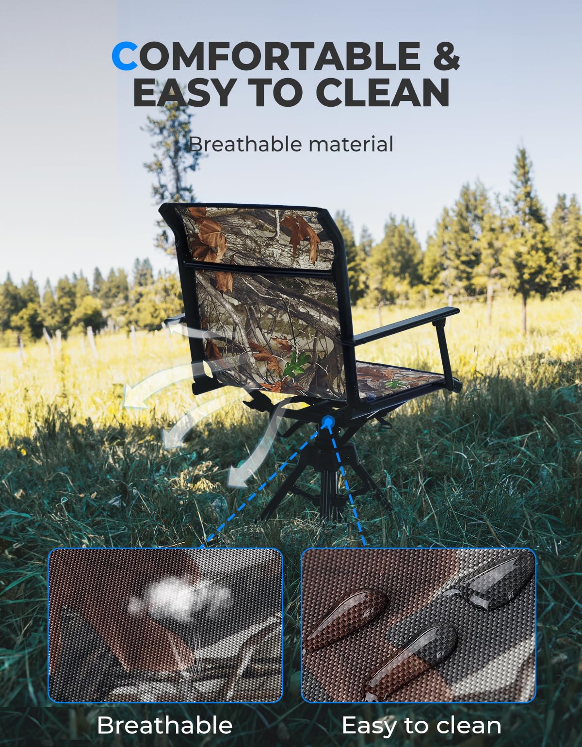 Kemimoto Camo 360 Degree Silent Swivel Blind Hunting Chair