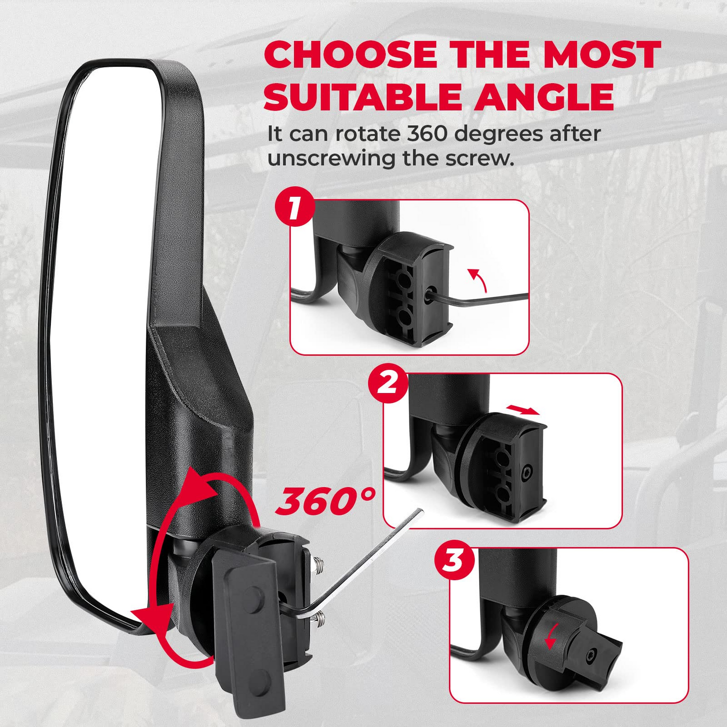 Kemimoto Large UTV Side Mirrors Pro-fit Cage 10"
