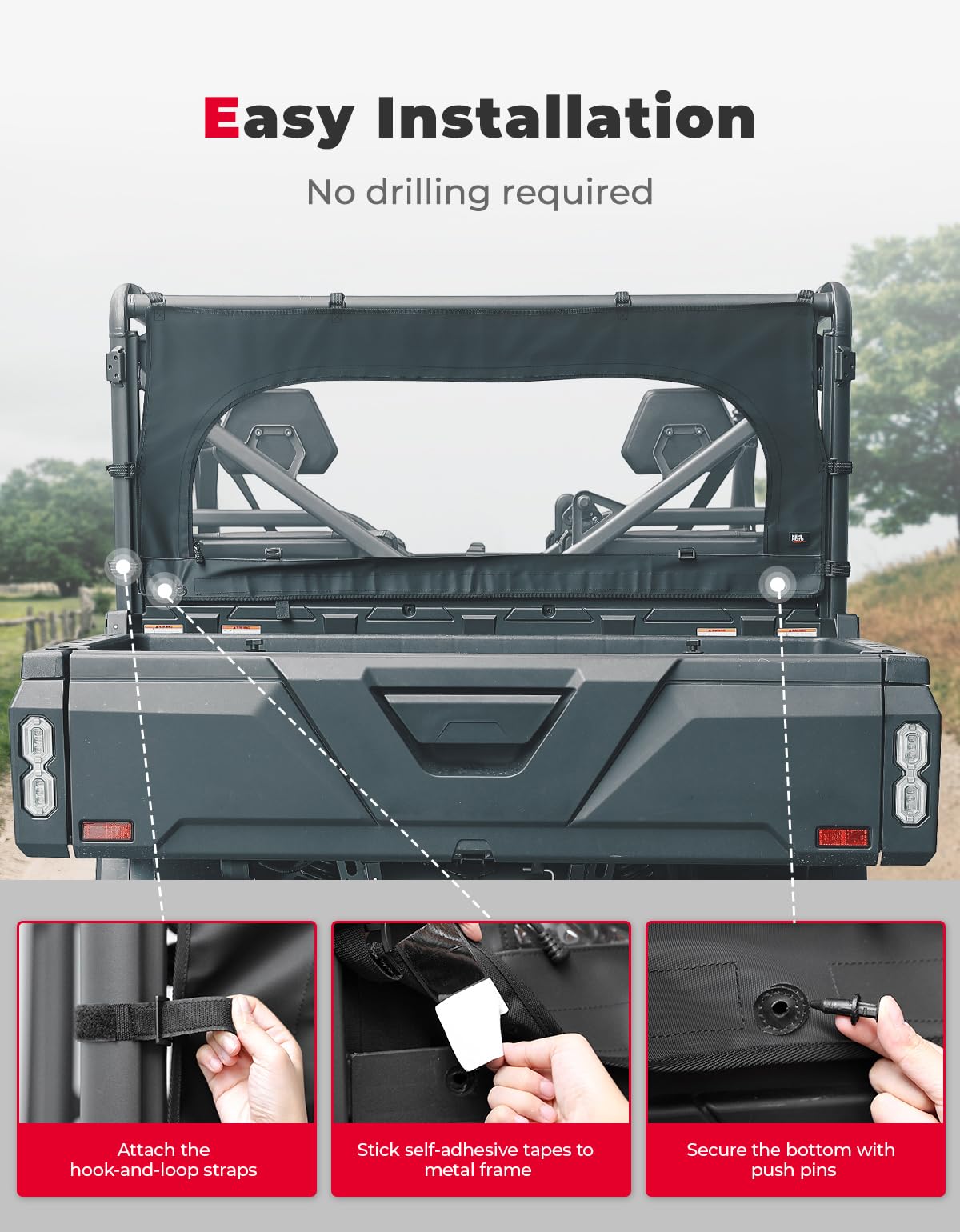 Kemimoto Rear Soft Windshield with Zipper for CFMOTO Uforce 1000/1000XL