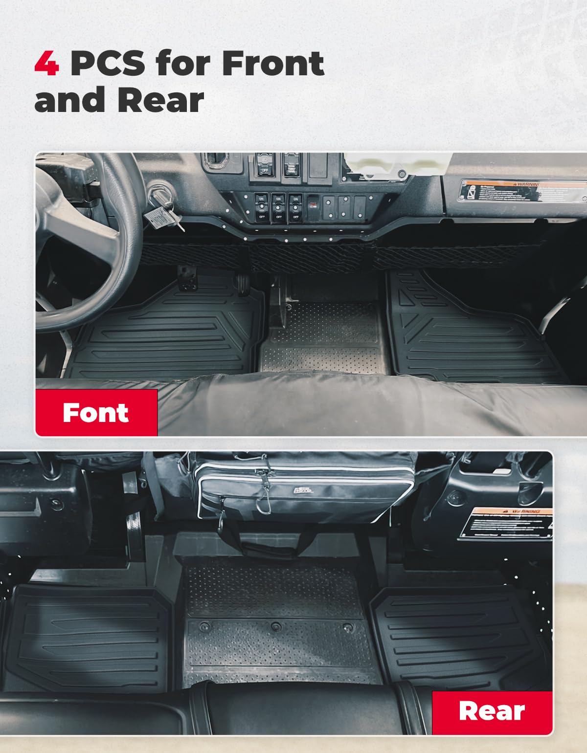 Kemimoto Anti-Slip Floor Mats for Pioneer 1000-6 (4-Pc Set)
