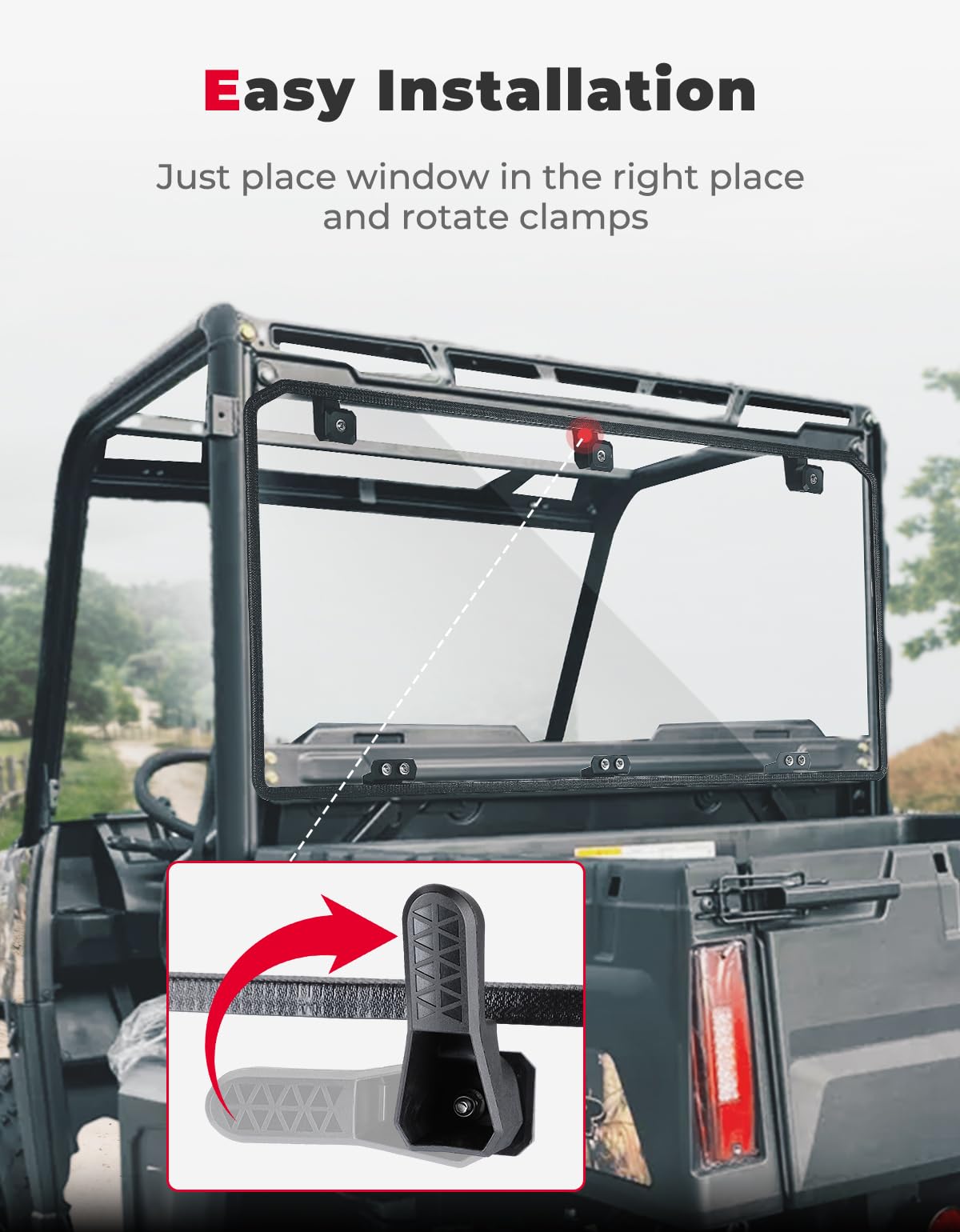 Midsize 570 Rear Windshield for Polaris Ranger 500 / Crew 570 / ETX