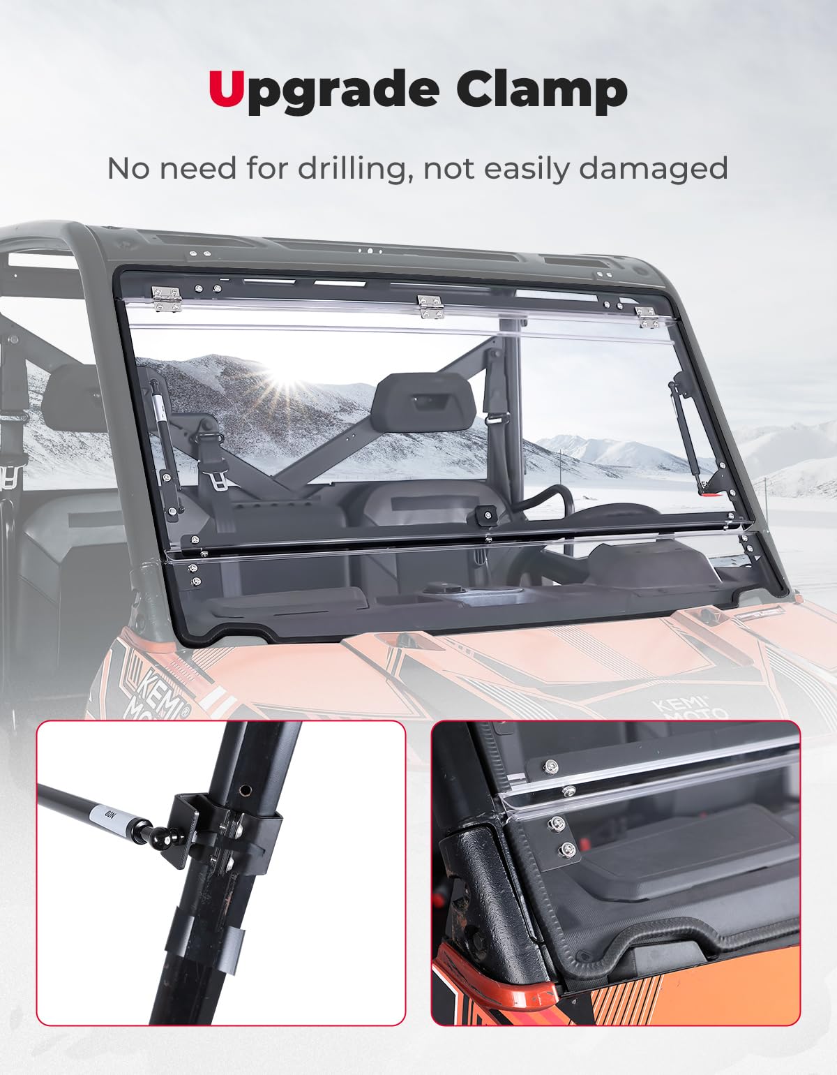 Kemimoto 2-IN-1 Flip Windshield for Polaris Ranger 2014-2026
