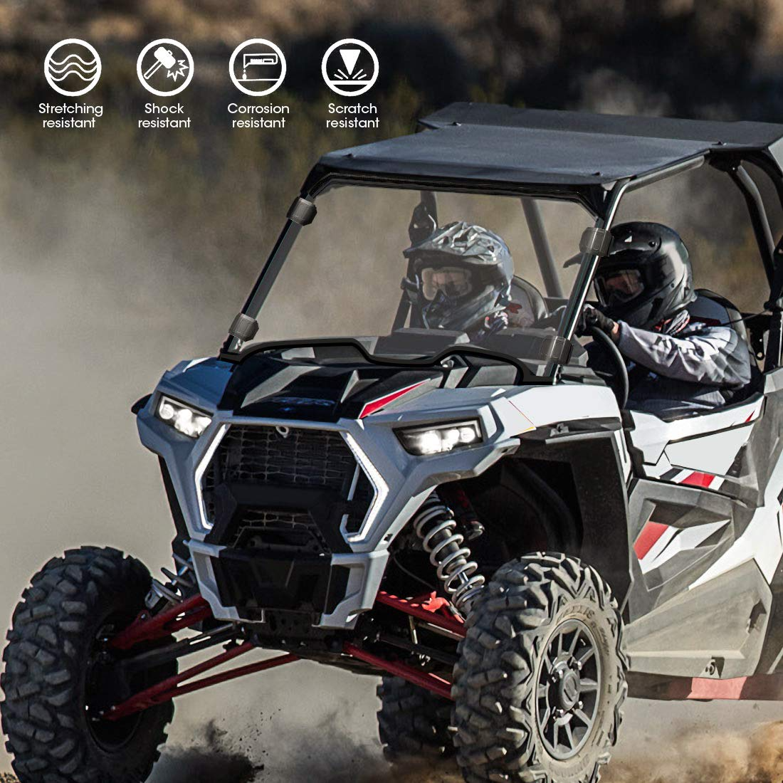 Kemimoto Front Windshield with 4 Black Clamps for Polaris RZR