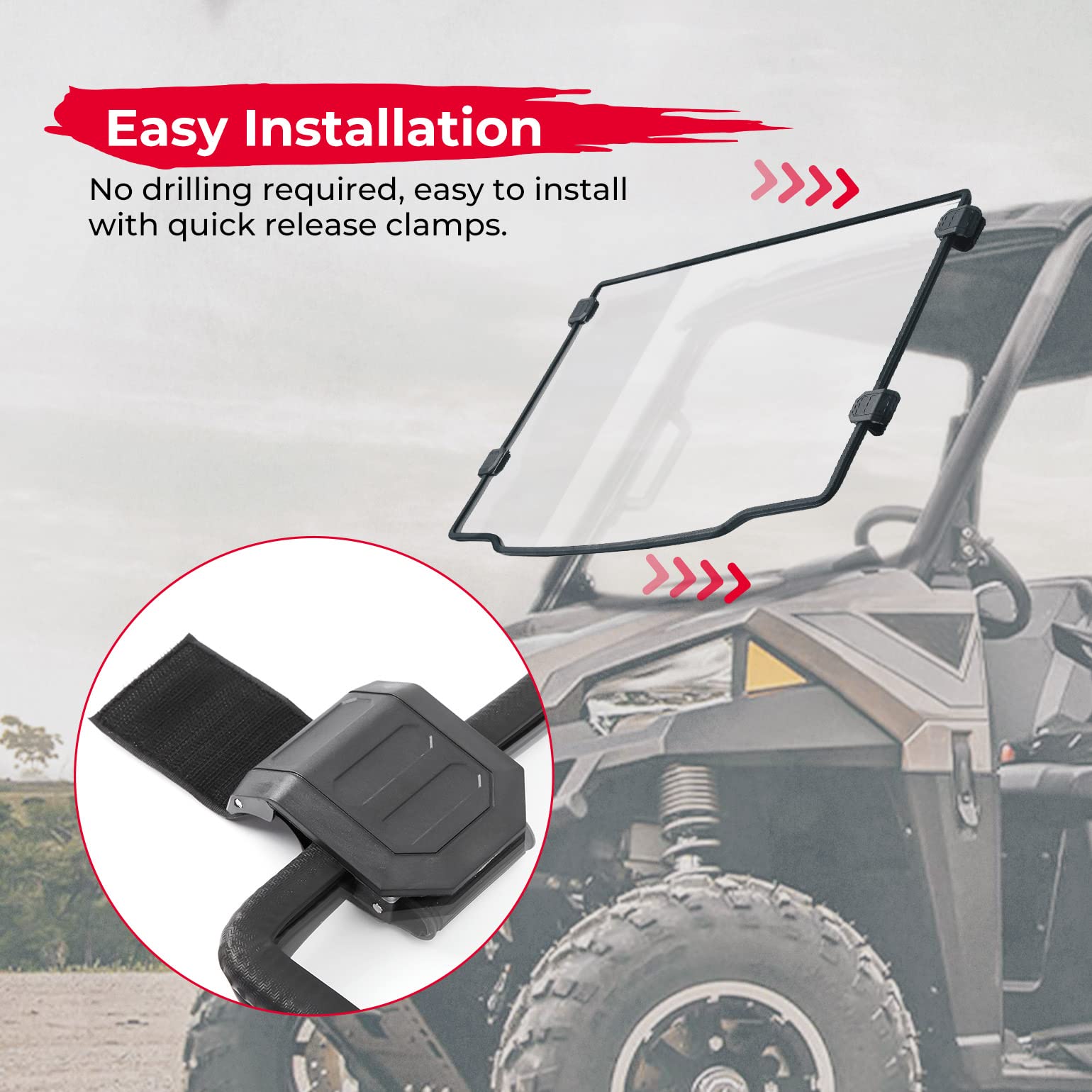 Kemimoto Front Full Windshield for Polaris Ranger Midsize 500 570
