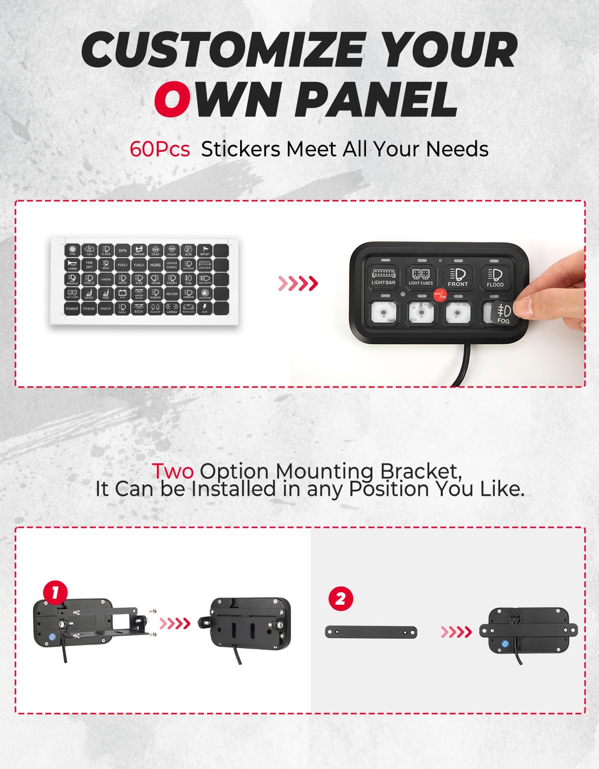 12-24V 8 Gang Switch Panel for Cars, UTVs, Trucks, Wrangler & RZR X3