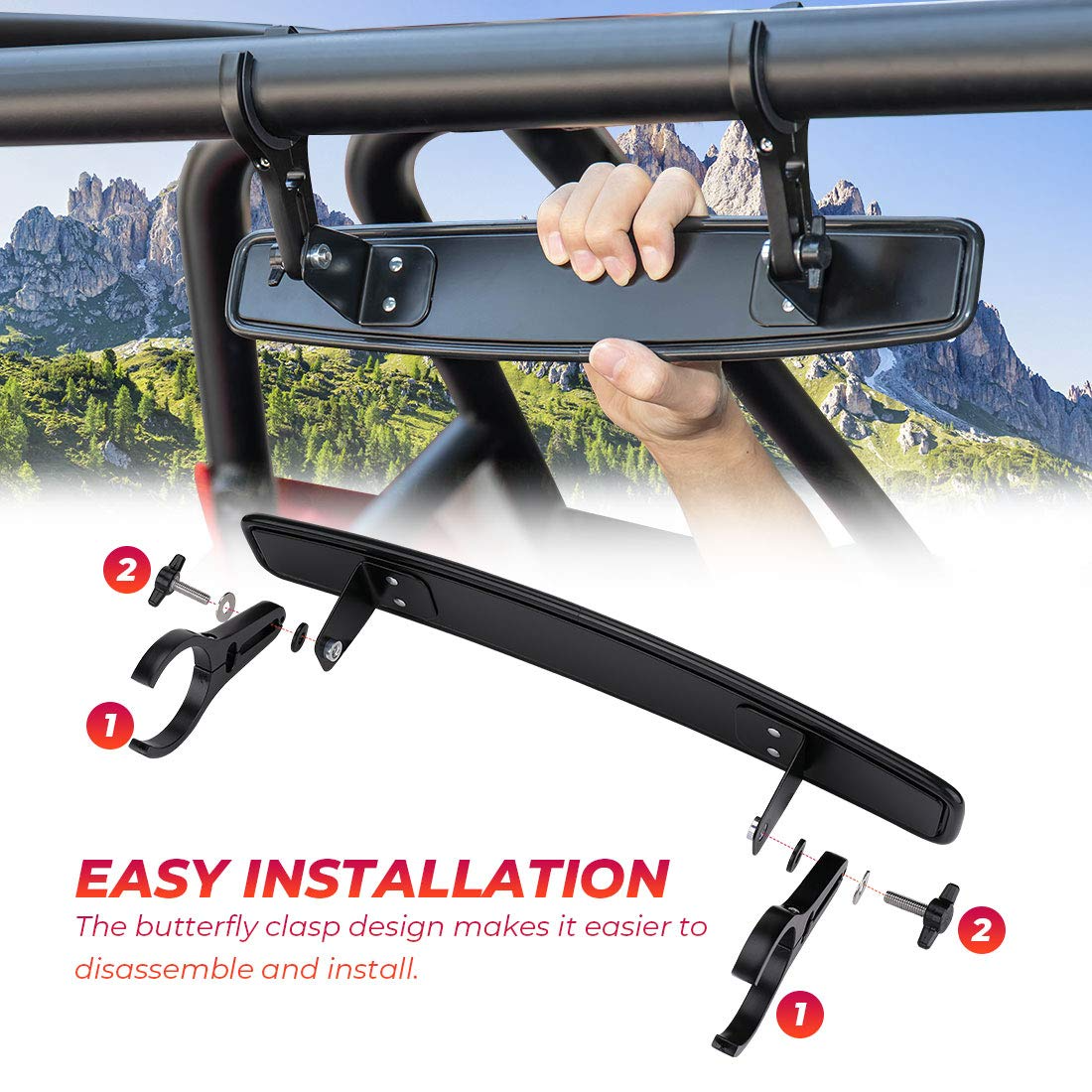 Kemimoto 15" UTV Convex Rear View Mirror with 3/4 Clamps