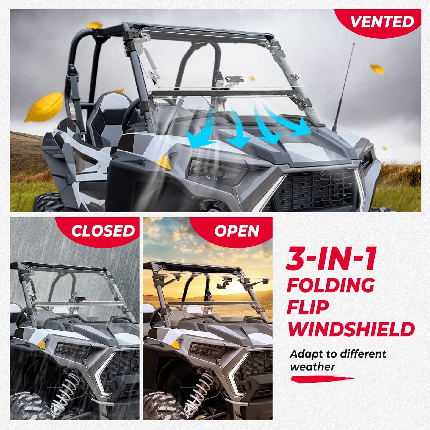 Upper Doors & 3-IN-1 Flip Windshield for Polaris RZR 1000