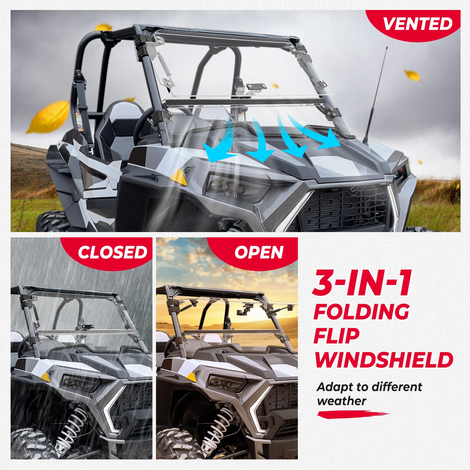 Upper Doors & 3-IN-1 Flip Windshield for Polaris RZR 1000