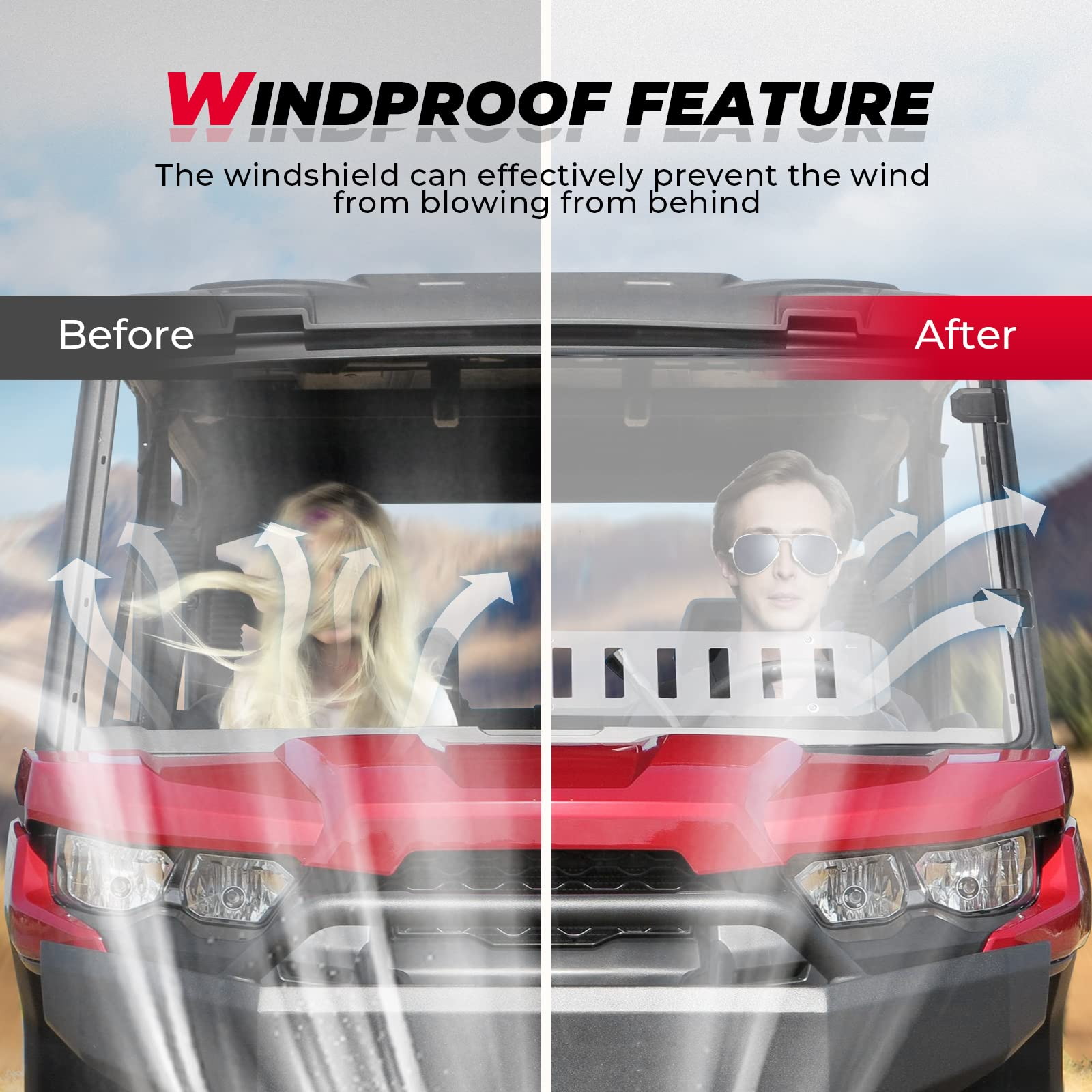 Kemimoto Rear & Front Vented Full Windshield for Can‑Am Defender