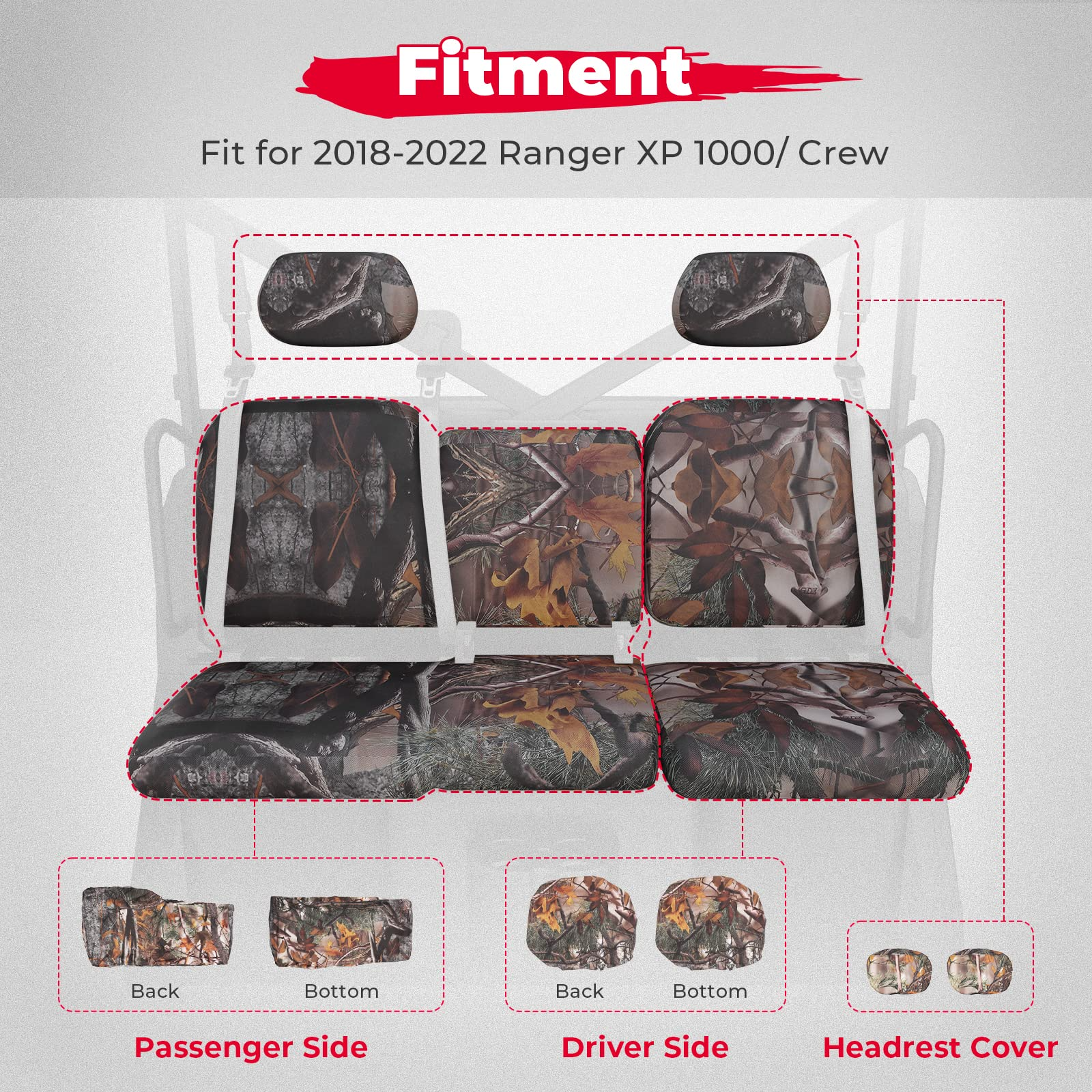 Kemimoto Camo Seat Covers for Polaris Ranger XP 1000/Crew
