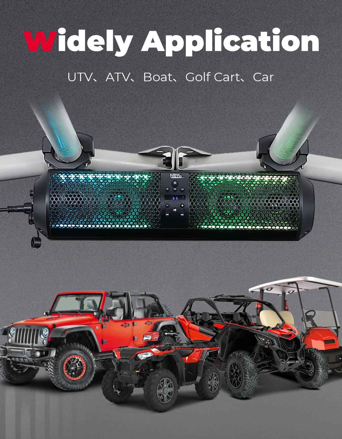 Kemimoto 18" UTV Sound Bar RGB Bluetooth for Maverick X3/RZR