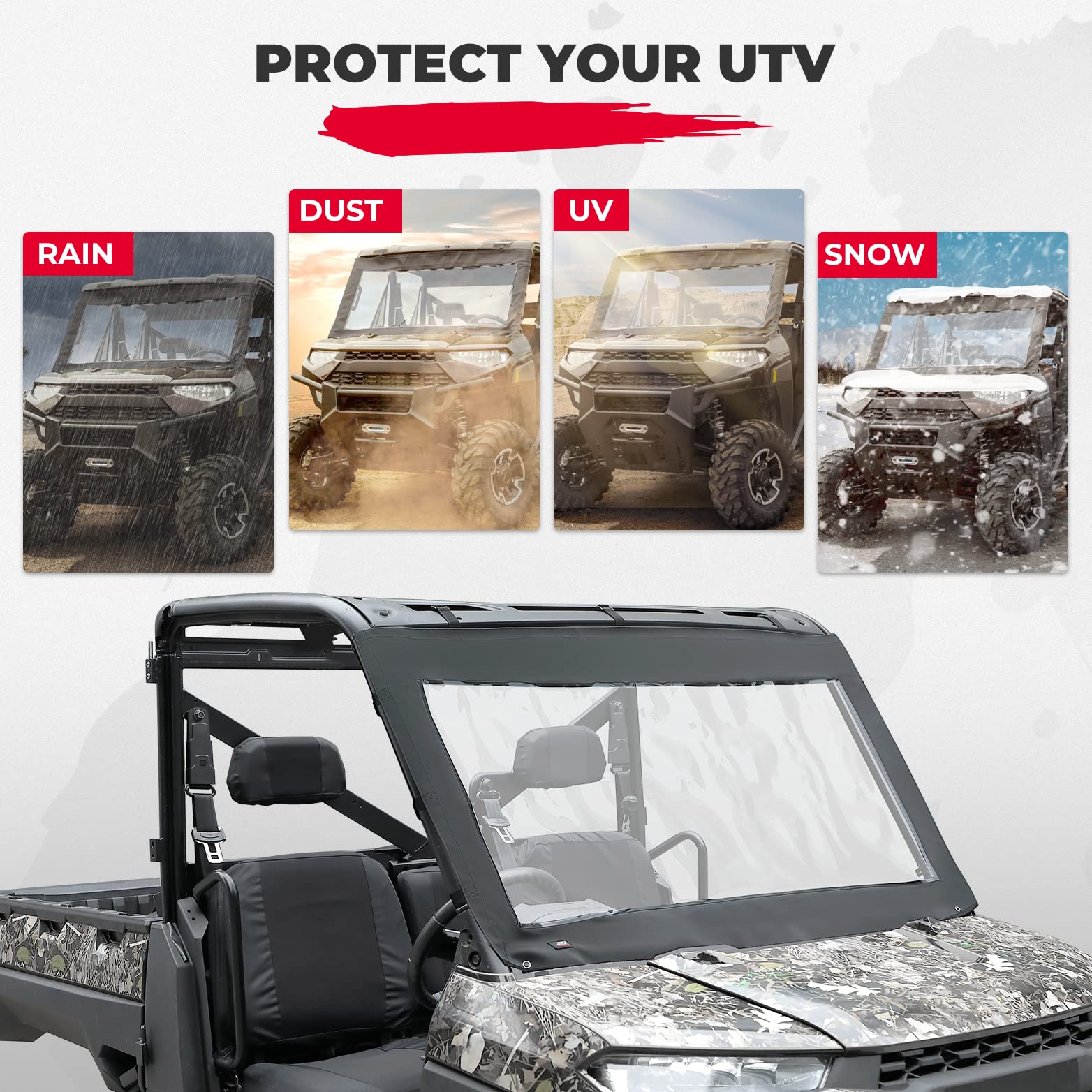Soft Front Windshield, PVC Waterproof Panel for Ranger XP 1000 / Crew 2017-2024
