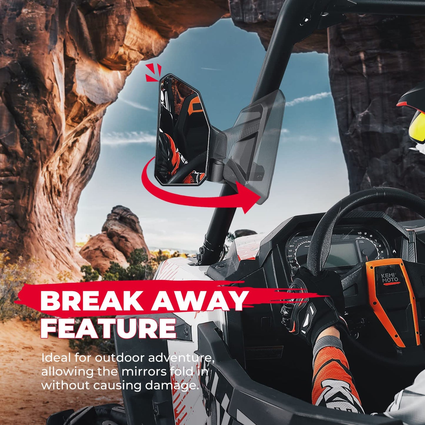 Kemimoto UTV Side View Mirrors Fit With Windshield