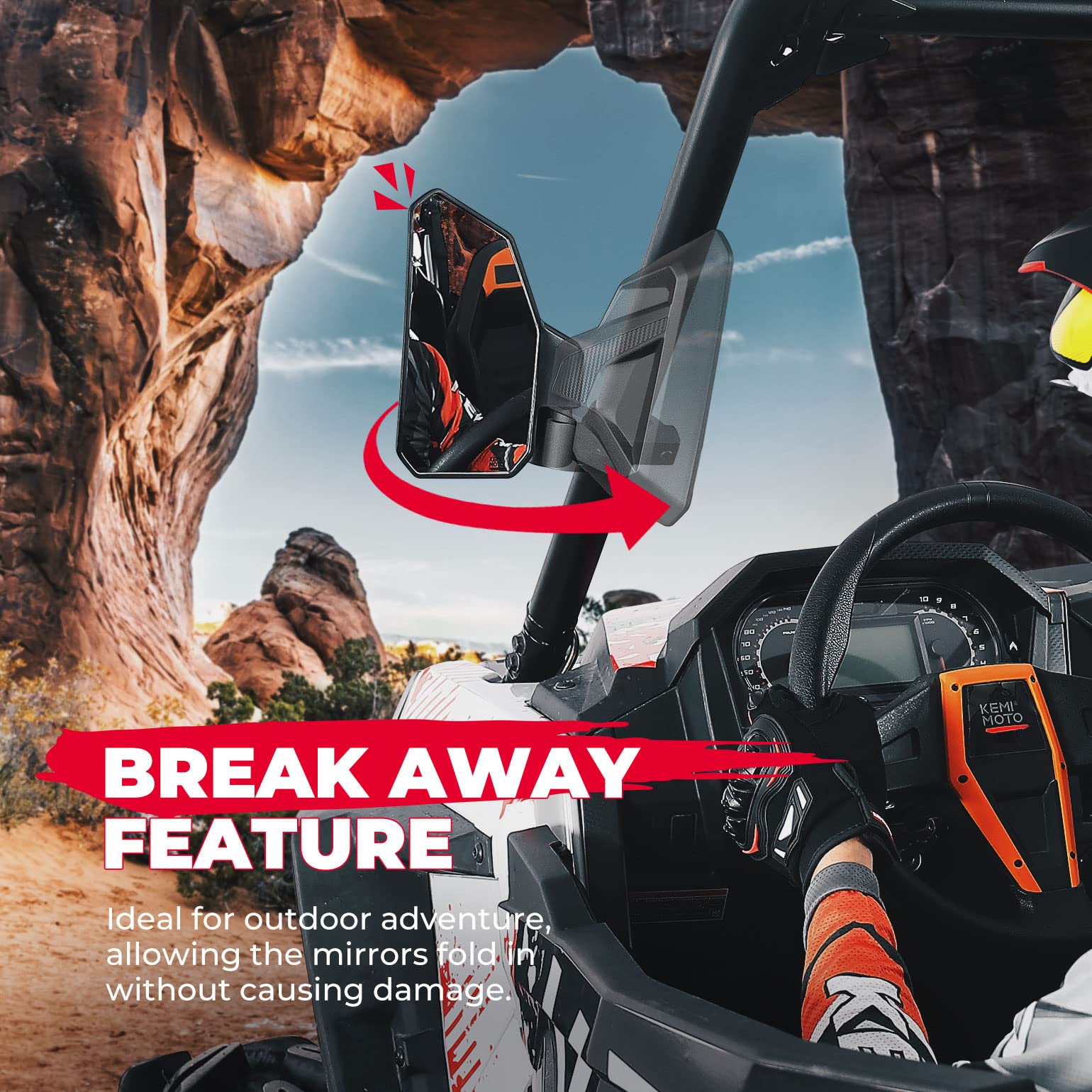 Kemimoto UTV Side View Mirrors Fit With Windshield