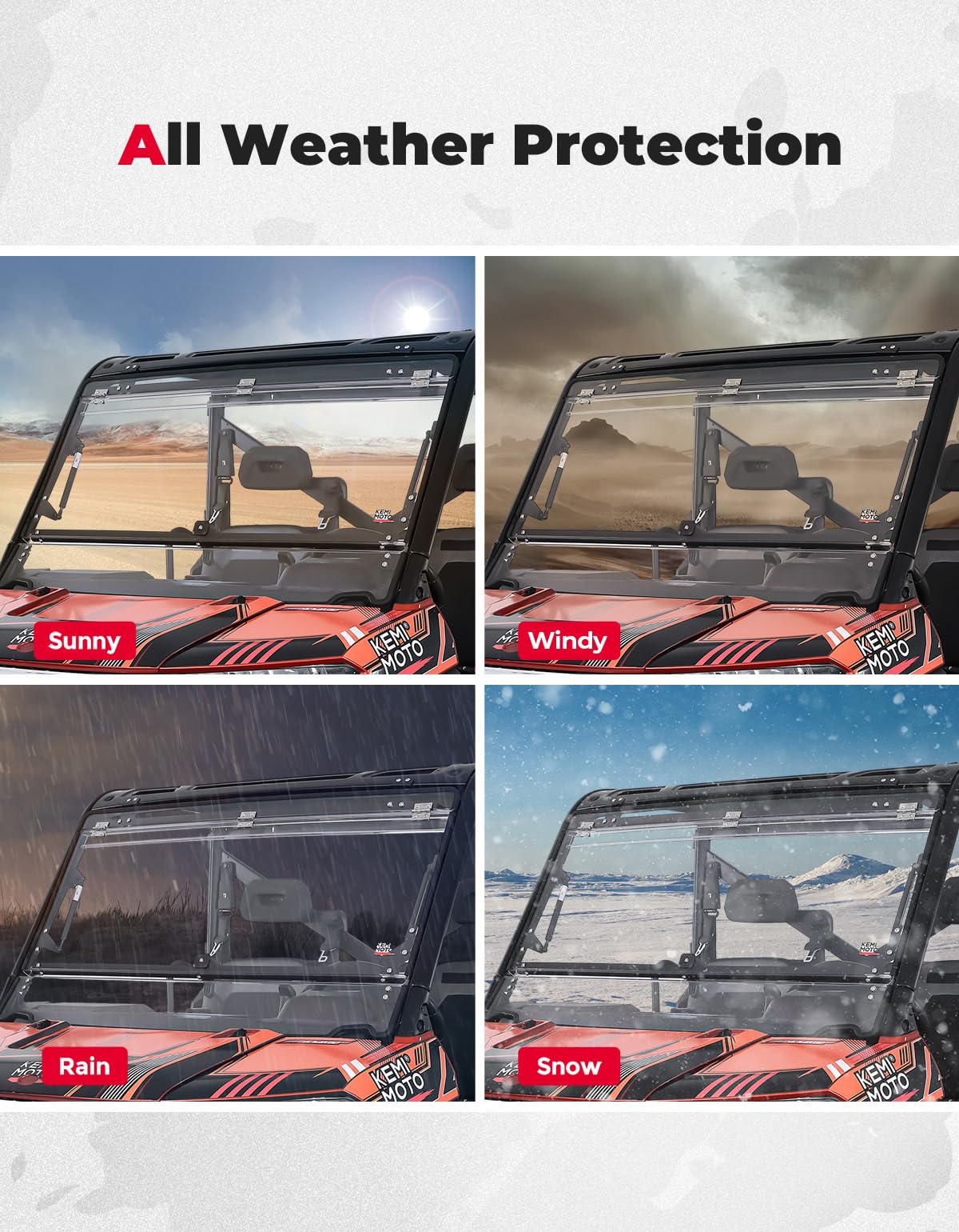 Kemimoto 2-IN-1 Flip Windshield for Polaris Ranger 2014-2026