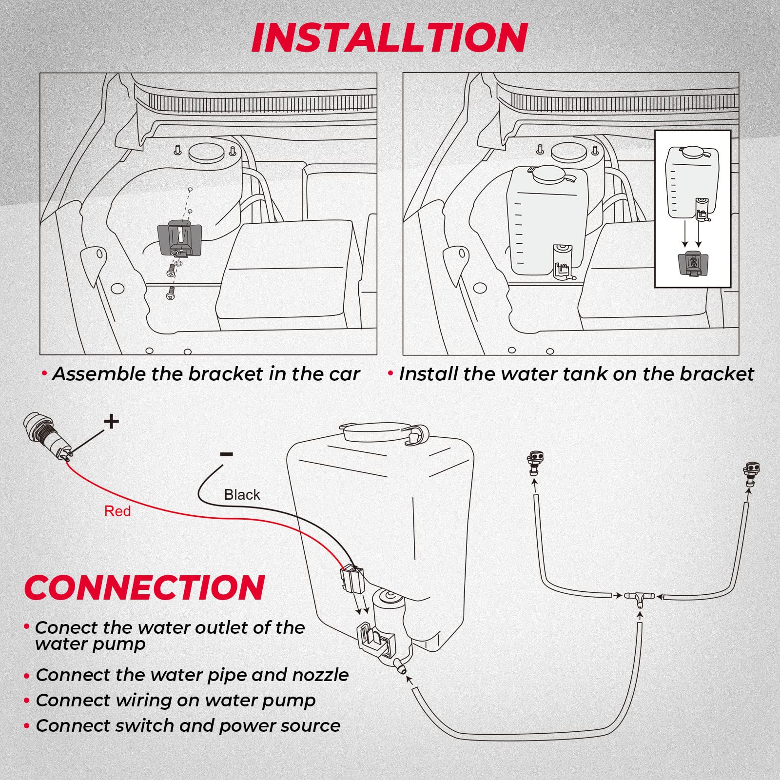Kemimoto 1.5L Universal Car Windshield Washer Pump Reservoir Bottle Kit