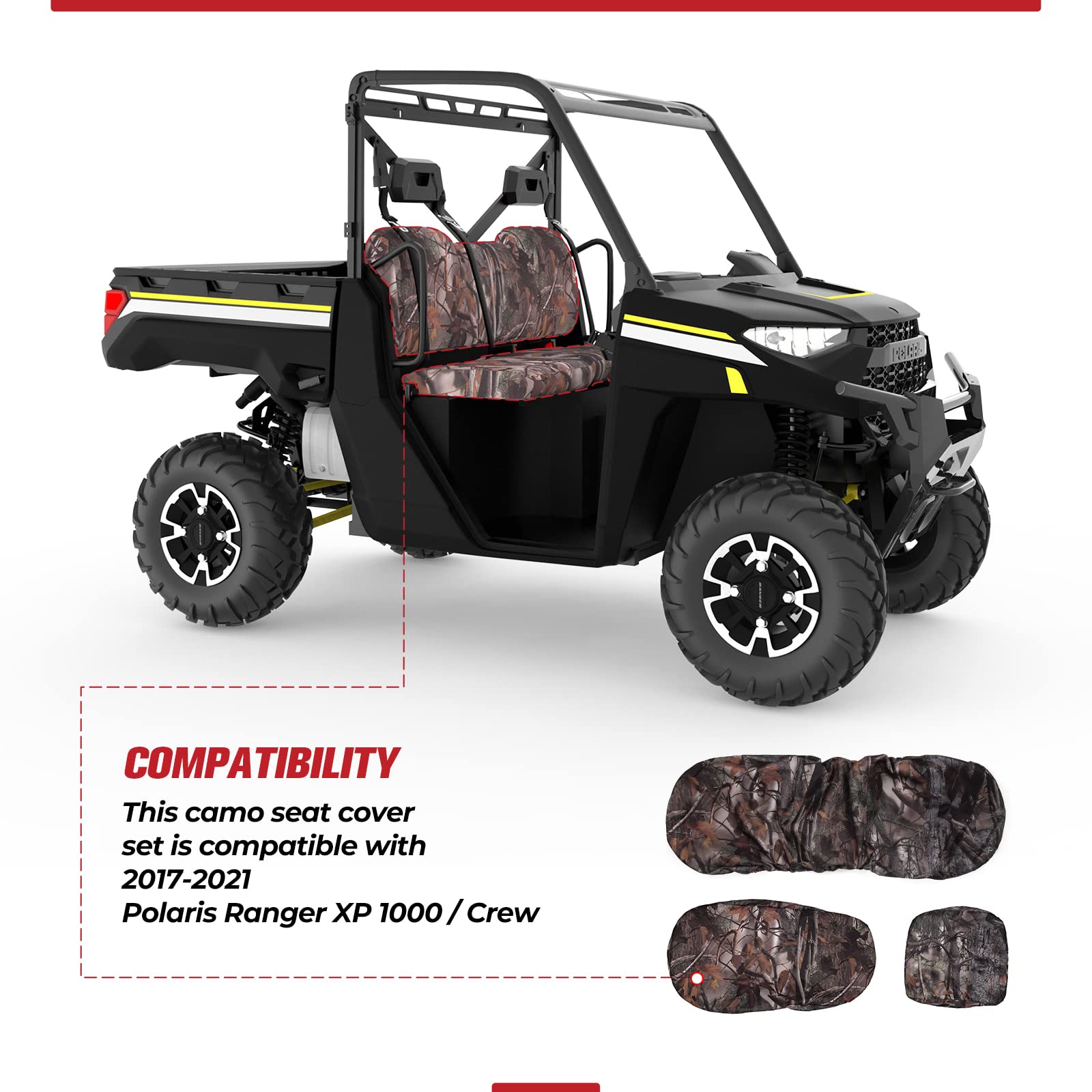 Kemimoto Camouflage Seat Cover for Polaris Ranger XP 1000 Crew