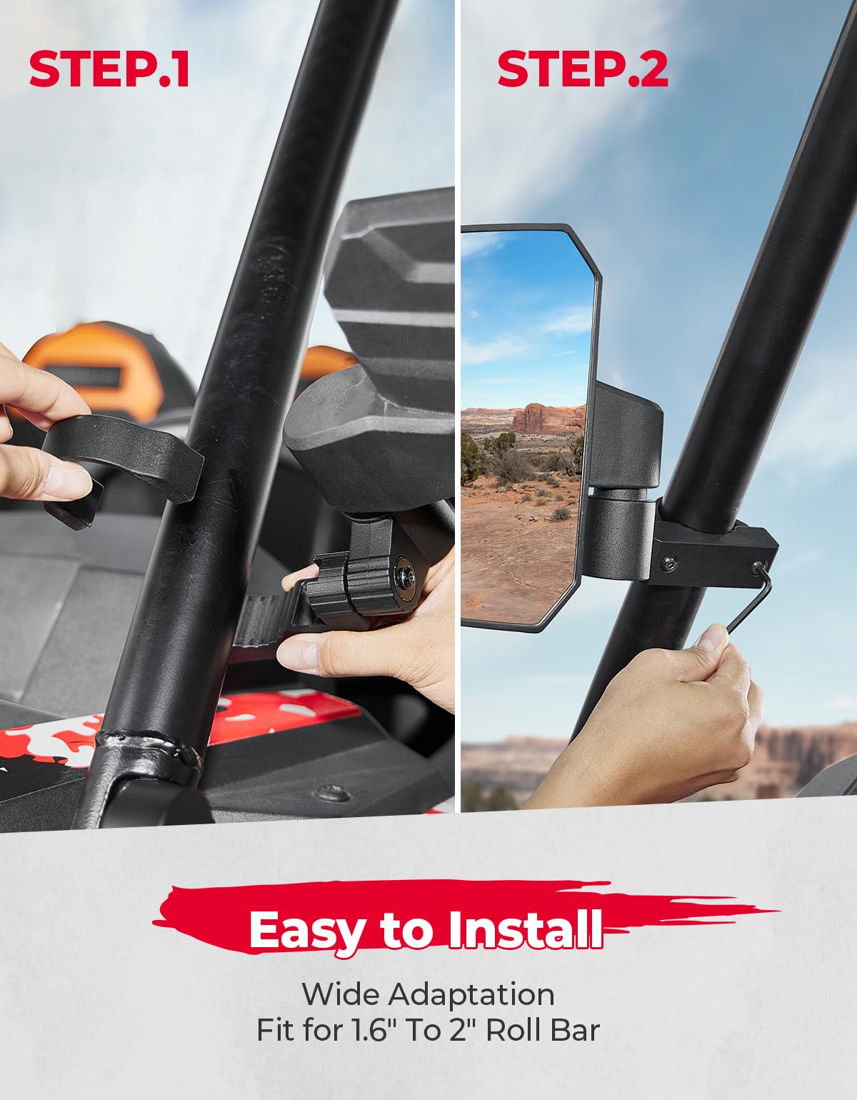 Kemimoto UTV Large View Side Mirrors for Roll Bar