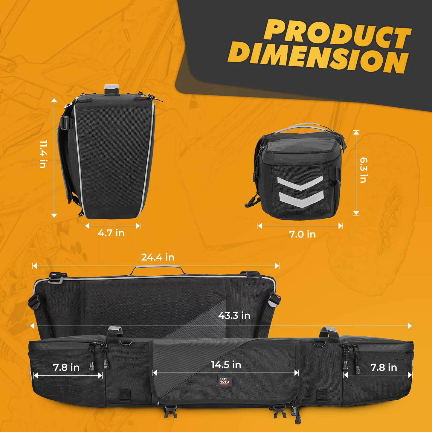Kemimoto 1680D Rear Cargo Bag for Polaris RZR XP 1000